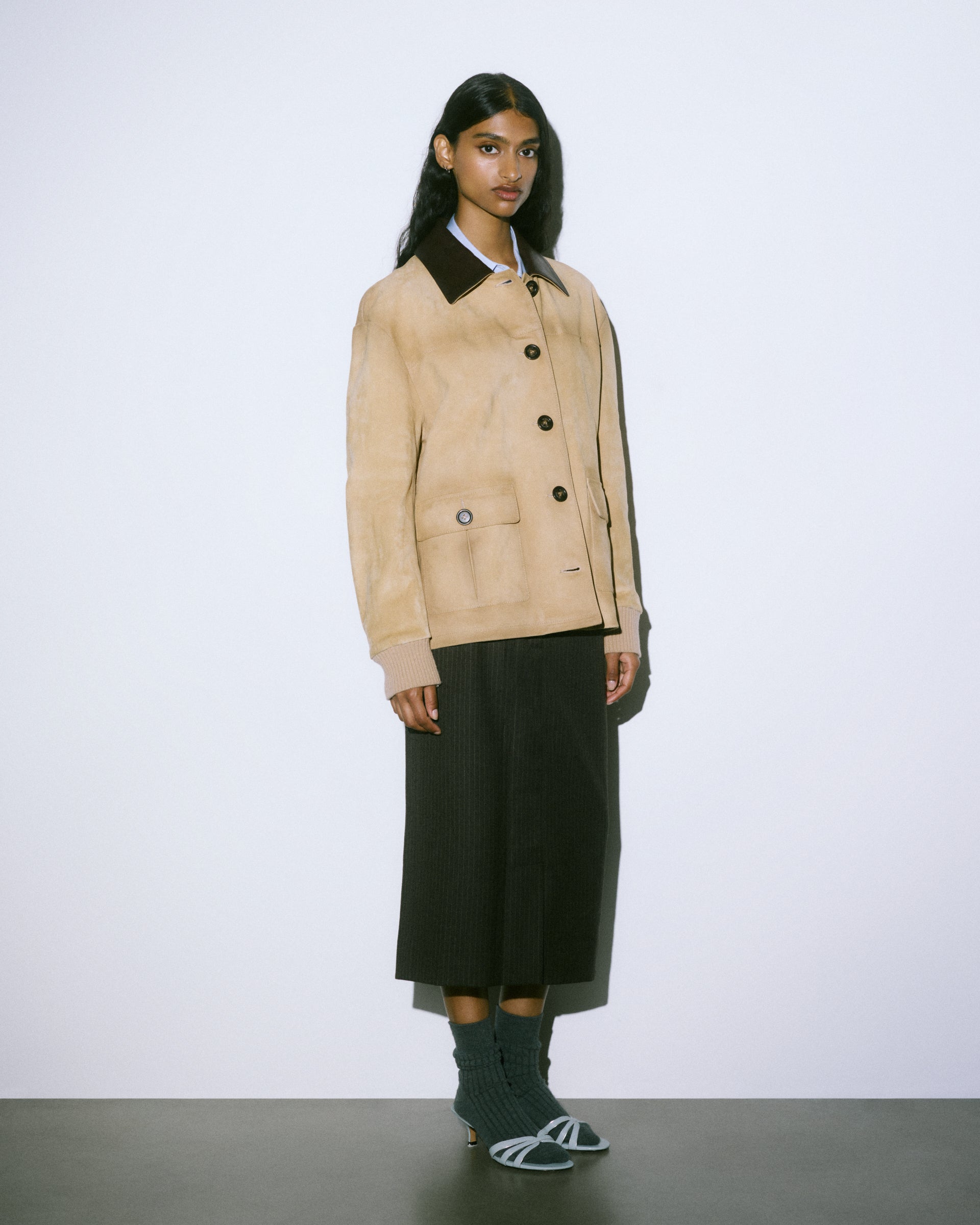 DONNA-VALSTARINO OVER CON BOTTONI IN HEAVY SUEDE VINTAGE, COLLO IN NAPPA, POLSI IN MAGLIA, FODERATO - Sand