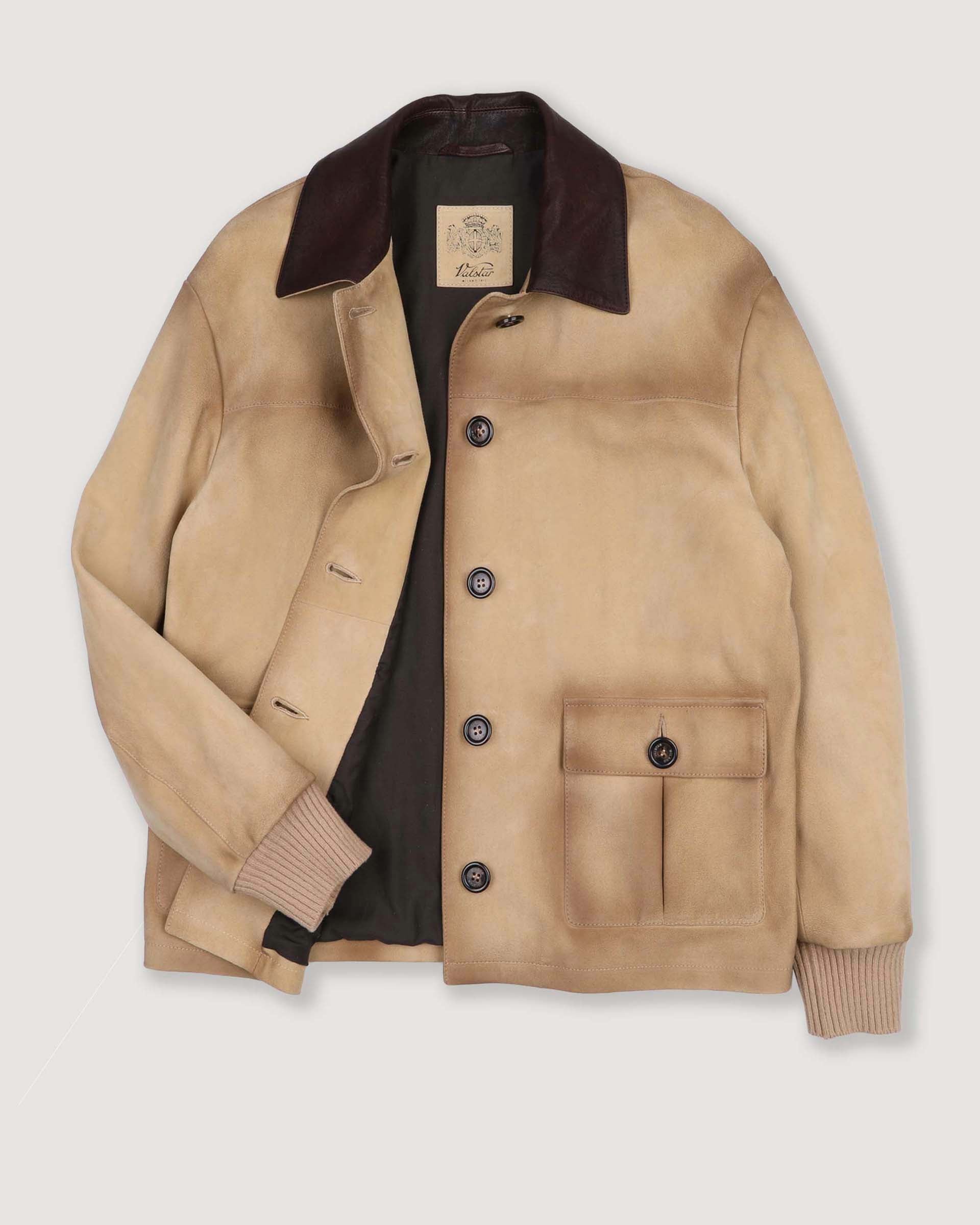 DONNA-VALSTARINO OVER CON BOTTONI IN HEAVY SUEDE VINTAGE, COLLO IN NAPPA, POLSI IN MAGLIA, FODERATO - Sand