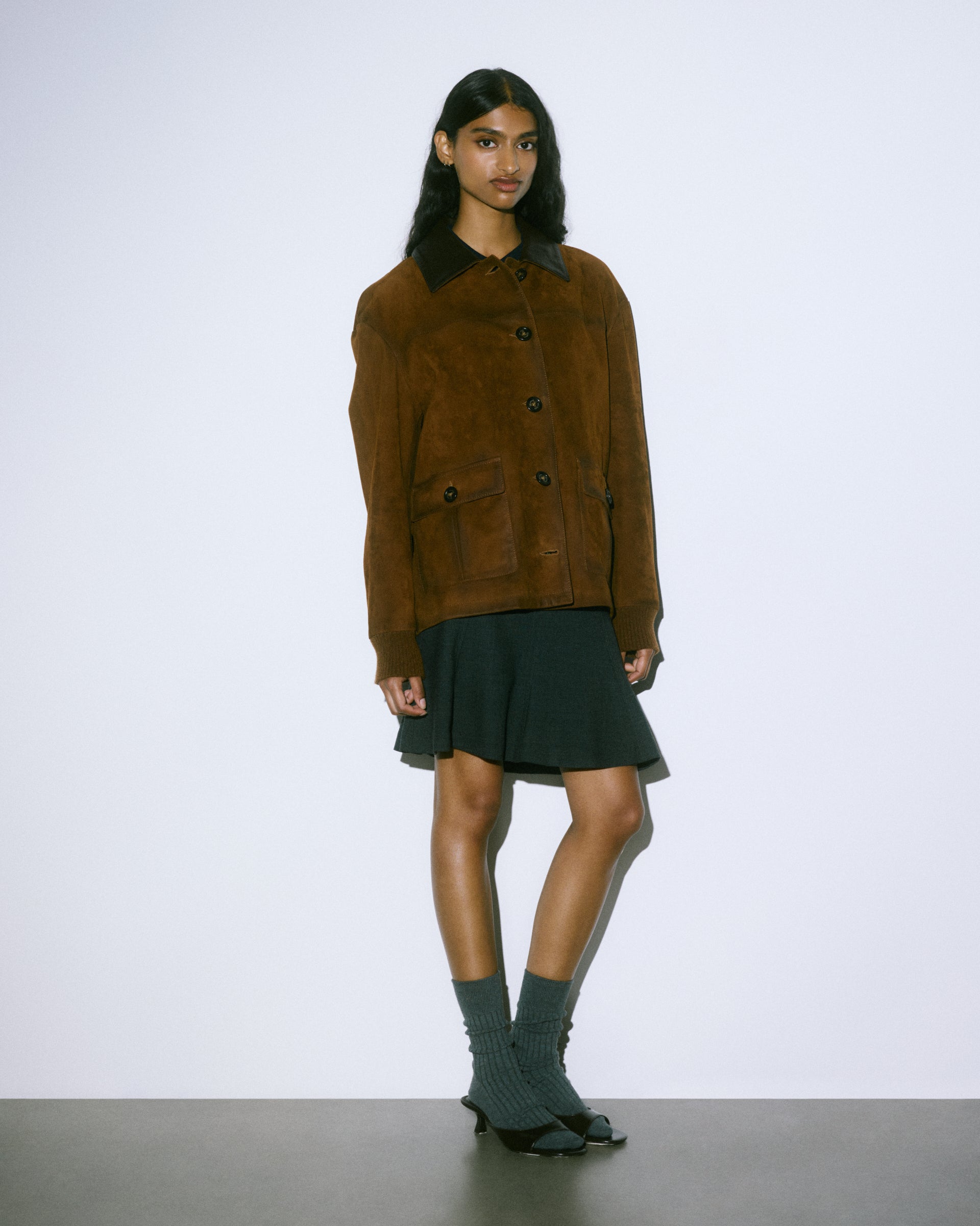 DONNA-VALSTARINO OVER CON BOTTONI IN HEAVY SUEDE VINTAGE, COLLO IN NAPPA, POLSI IN MAGLIA, FODERATO - Tabacco