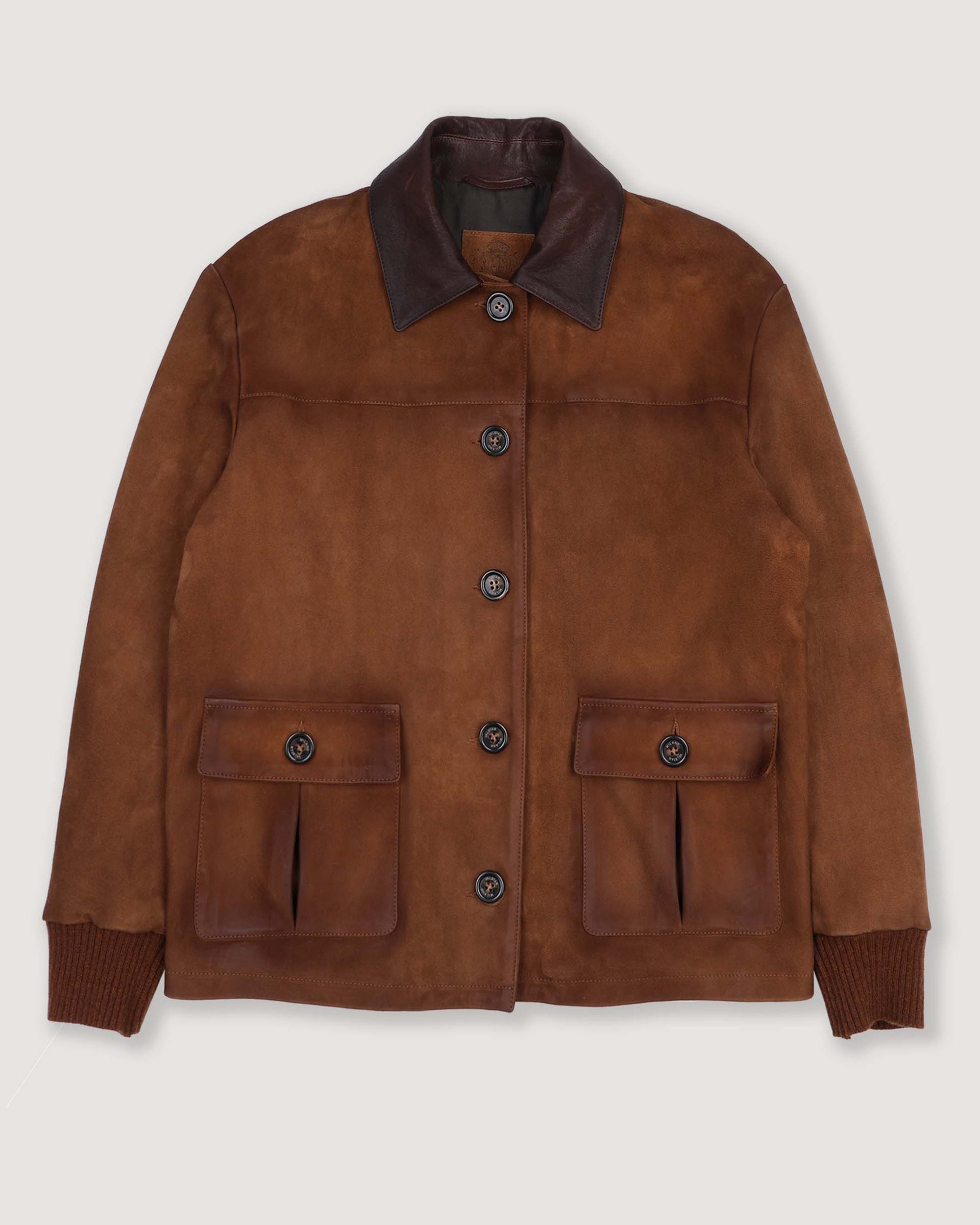 DONNA-VALSTARINO OVER CON BOTTONI IN HEAVY SUEDE VINTAGE, COLLO IN NAPPA, POLSI IN MAGLIA, FODERATO - Tabacco