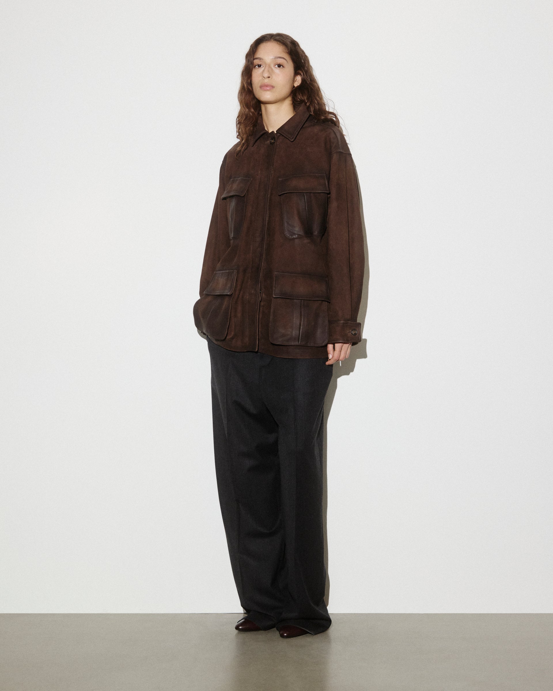 Giacca Sahariana in heavy suede effetto vintage. Marrone - Brown