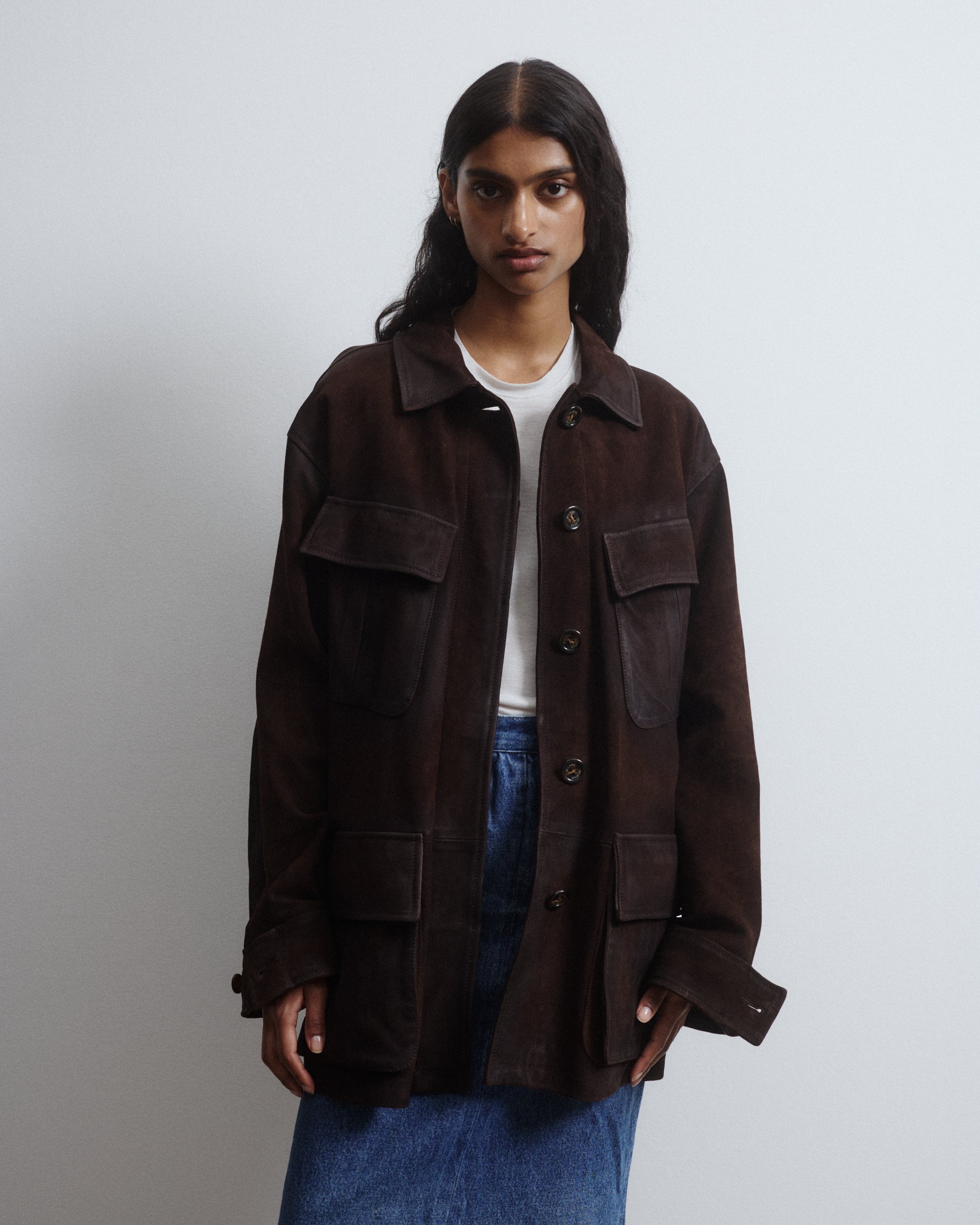 DONNA-SAHARIANA CON BOTTONI IN HEAVY SUEDE VINTAGE, FODERATO - Brown