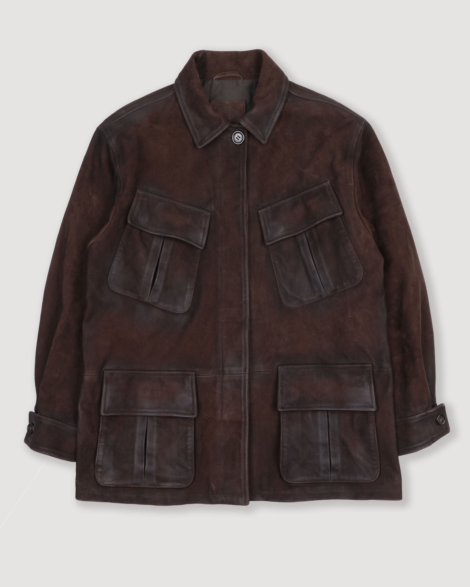 Giacca Sahariana in heavy suede effetto vintage. Marrone - Brown