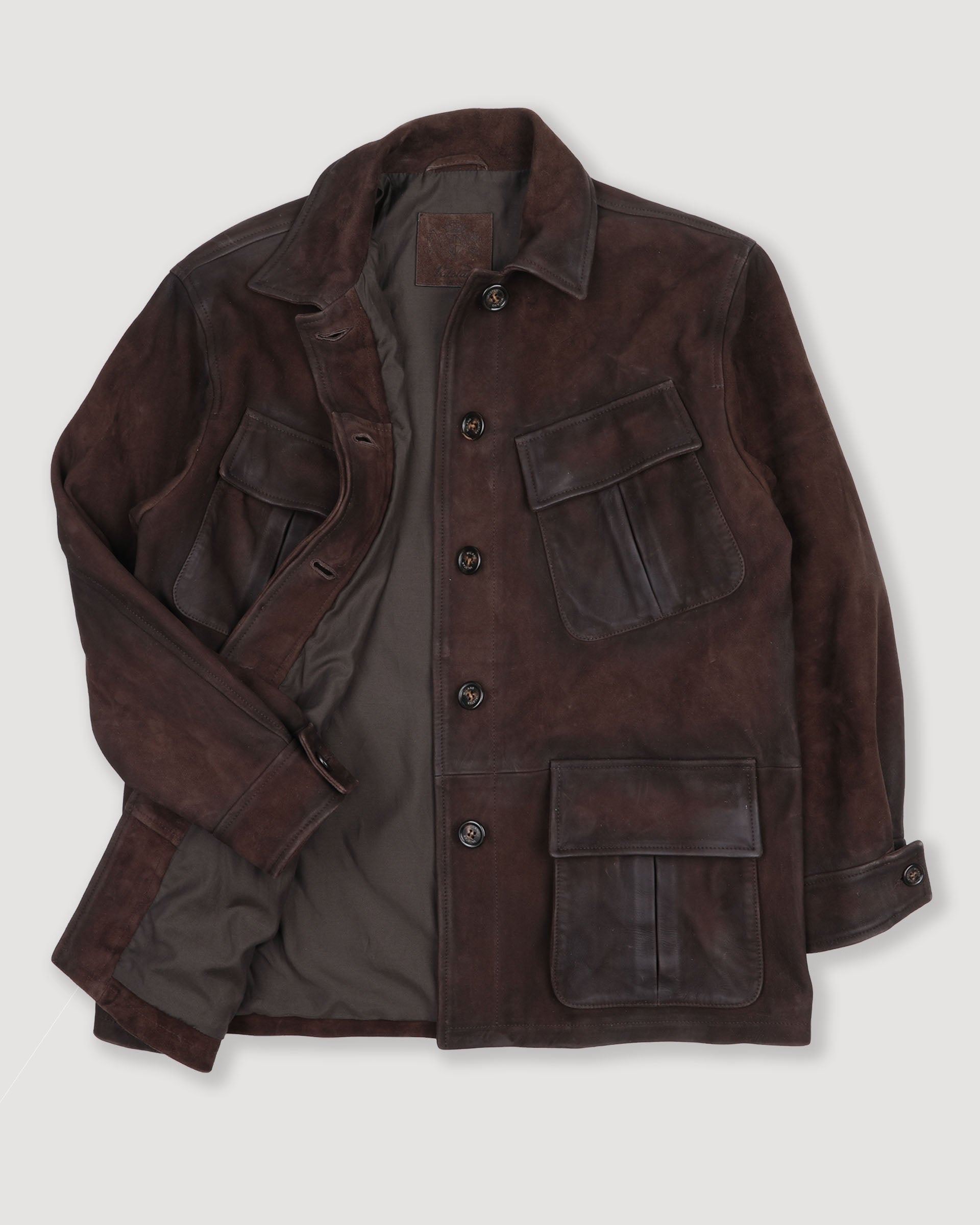 Giacca Sahariana in heavy suede effetto vintage. Marrone - Brown