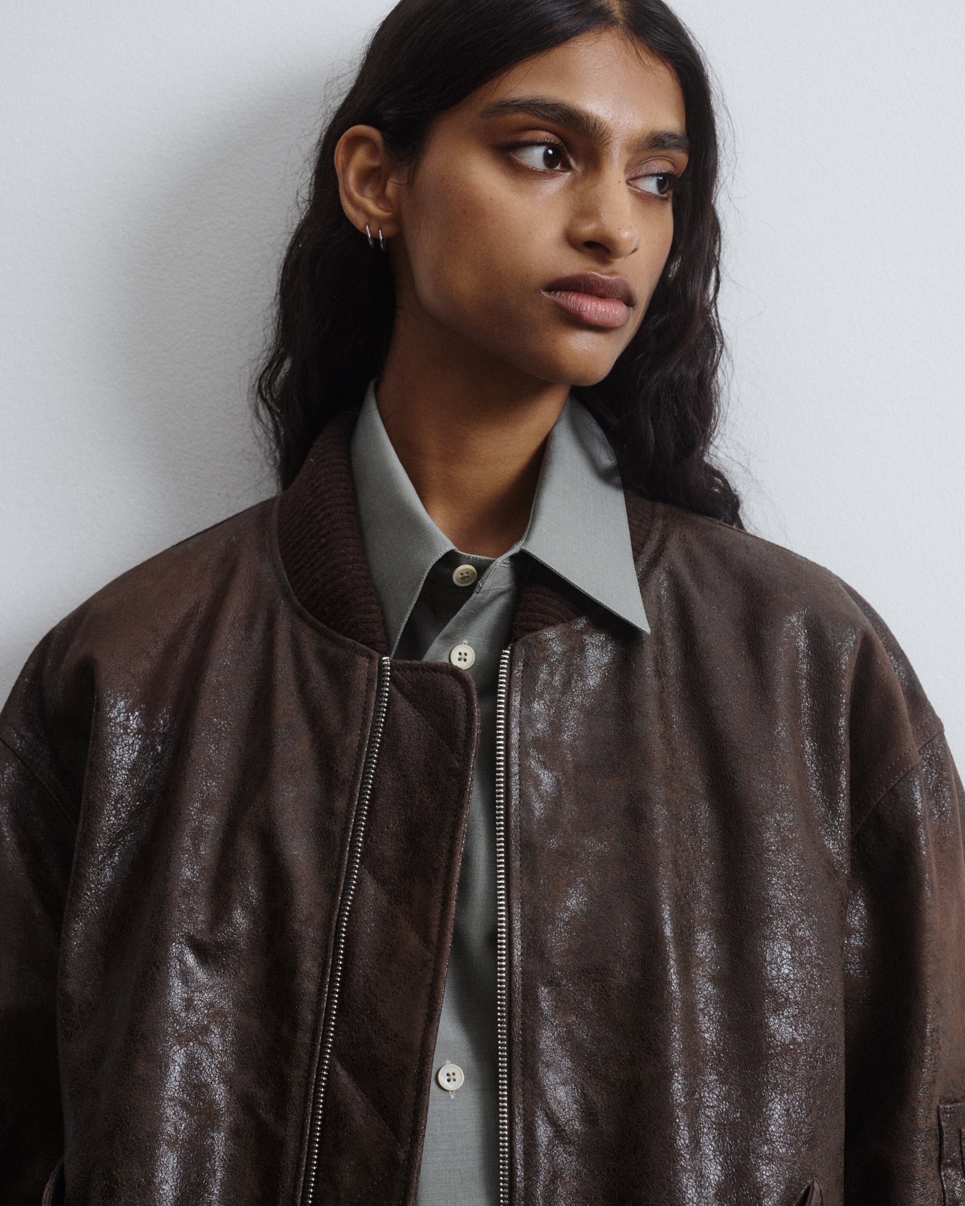 kolor ハラコ レザージャケット ブラウン Bomber jacket in crackle-effect nappa leather, lined. Brown - Brown