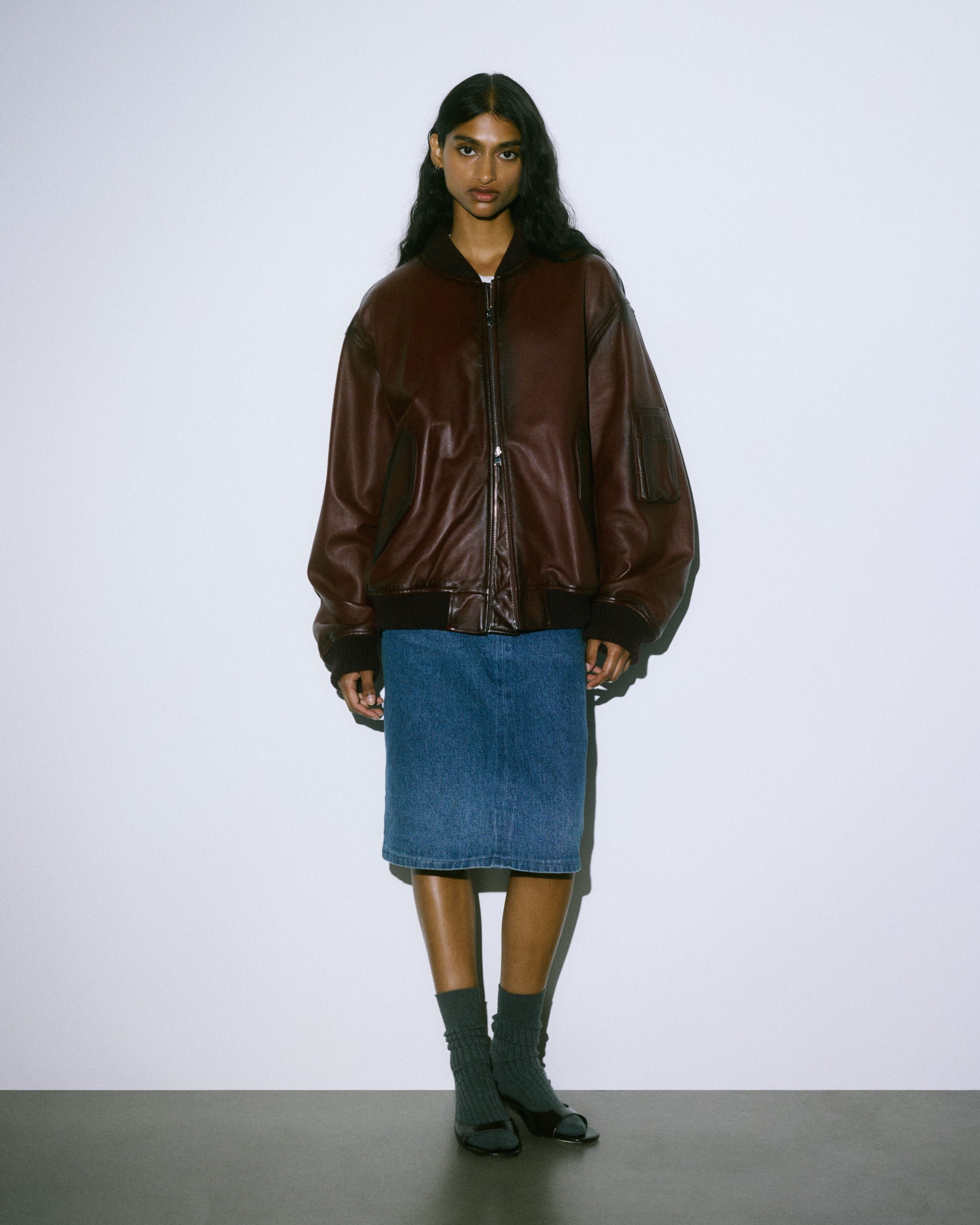 DONNA- BOMBER CON ZIP IN NAPPA, BORDI COLLO, FONDO E POLSI IN MAGLIA, FODERATO - Burgundy