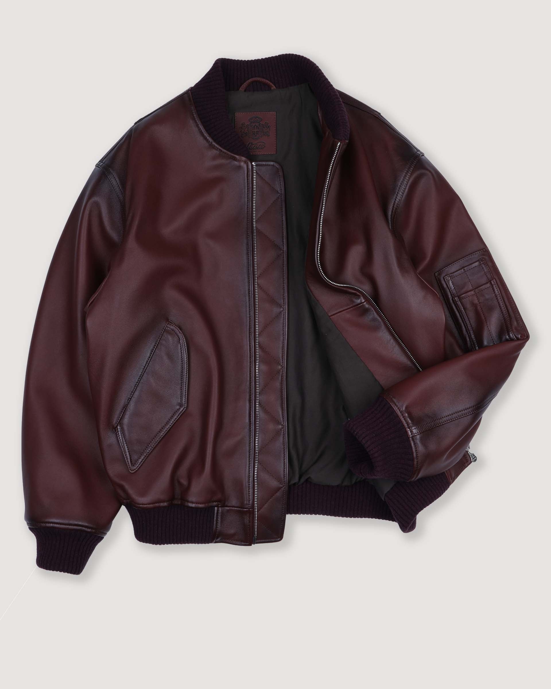DONNA- BOMBER CON ZIP IN NAPPA, BORDI COLLO, FONDO E POLSI IN MAGLIA, FODERATO - Burgundy