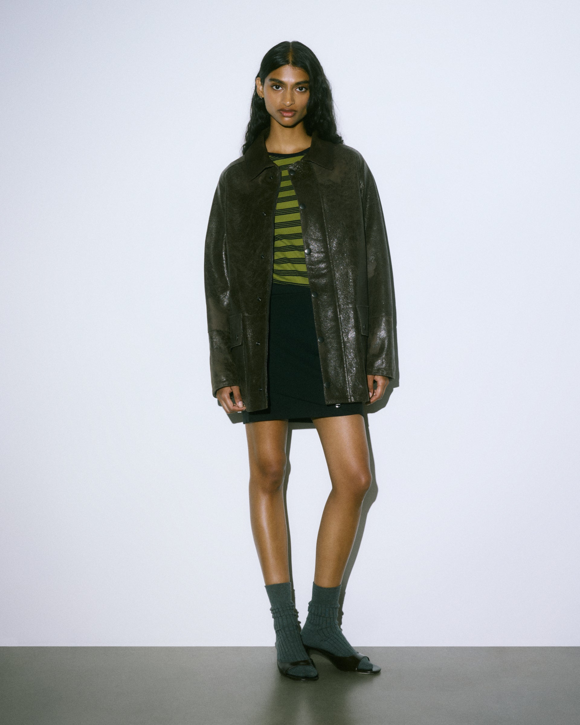 DONNA- GIUBBOTTO CON ZIP E BOTTONI A PRESSIONE IN PELLE CRACK, COLLO IN HEAVY SUEDE VINTAGE, FODERATO - Brown