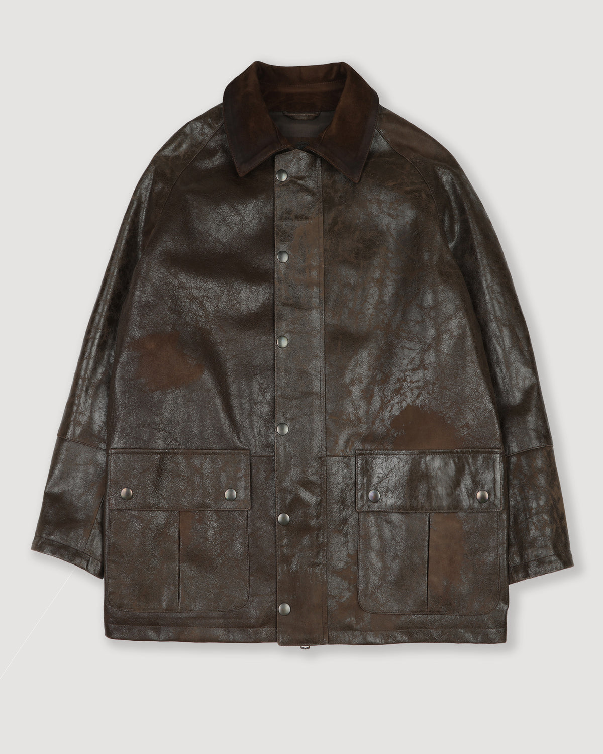 Giubbotto in nappa crackle effetto vintage con collo in heavy suede, foderato. Marrone - Brown