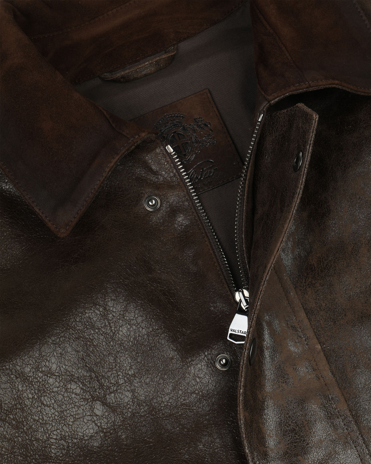 Giubbotto in nappa crackle effetto vintage con collo in heavy suede, foderato. Marrone - Brown