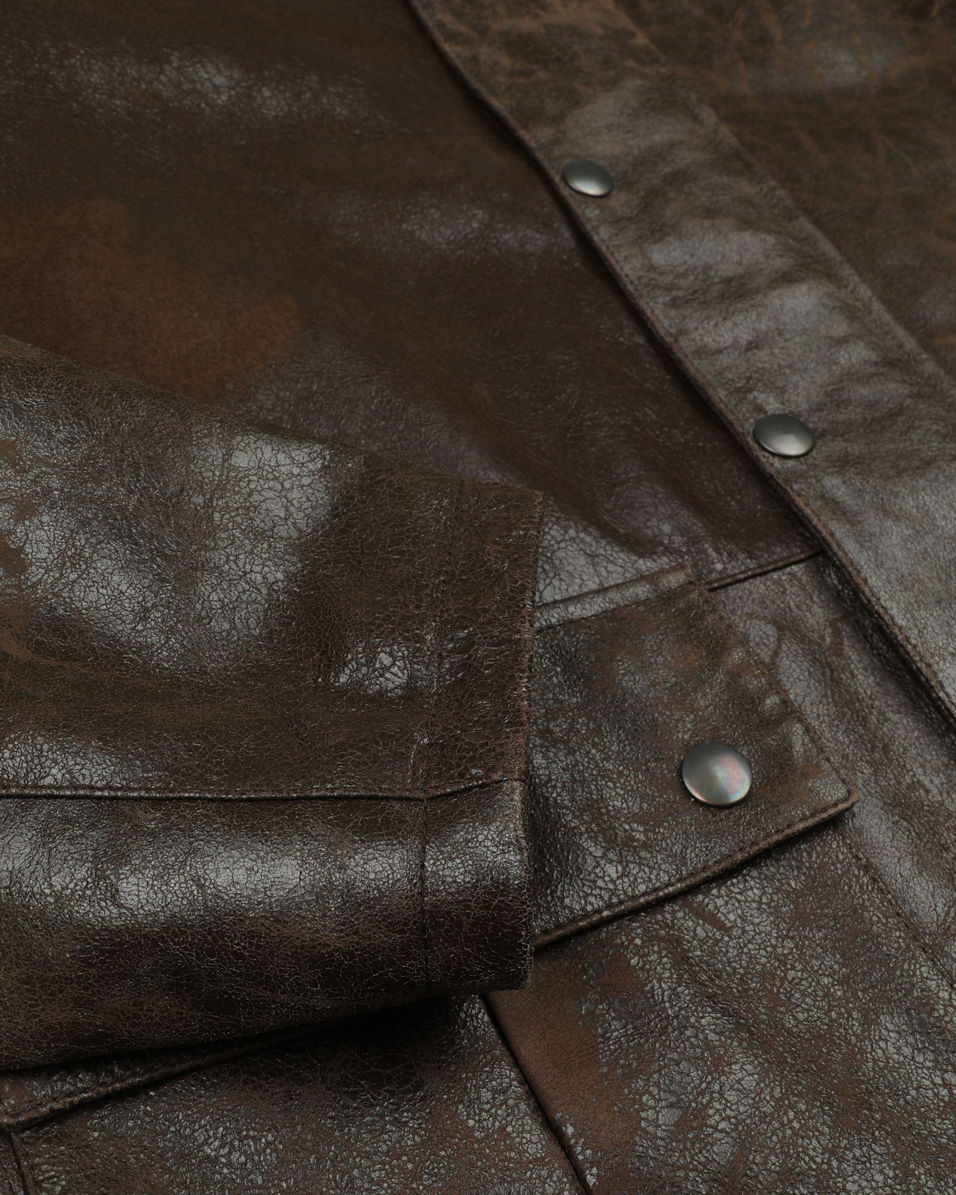 DONNA- GIUBBOTTO CON ZIP E BOTTONI A PRESSIONE IN PELLE CRACK, COLLO IN HEAVY SUEDE VINTAGE, FODERATO - Brown