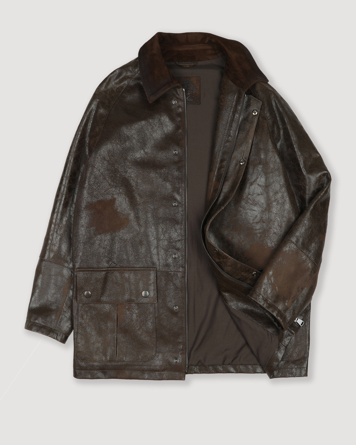 Giubbotto in nappa crackle effetto vintage con collo in heavy suede, foderato. Marrone - Brown