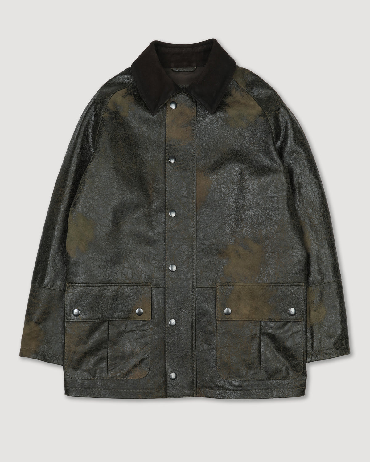 Giubbotto in nappa crackle effetto vintage con collo in heavy suede, foderato. Verde - Caccia