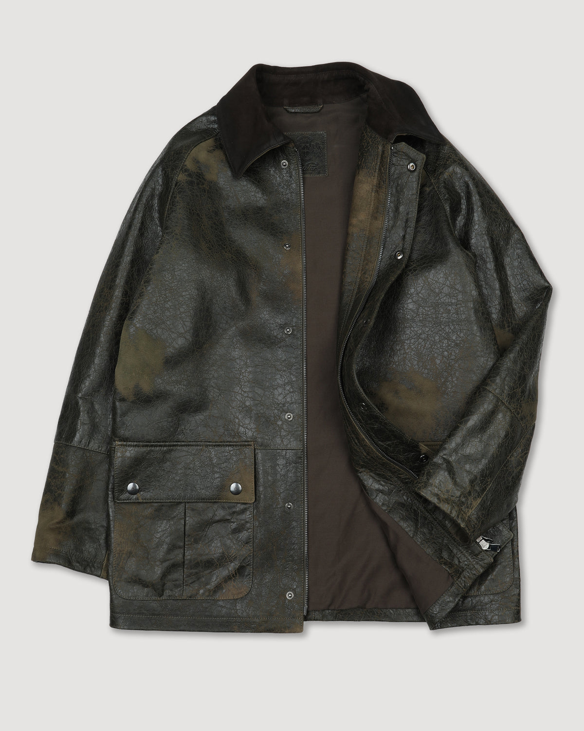 Giubbotto in nappa crackle effetto vintage con collo in heavy suede, foderato. Verde - Caccia