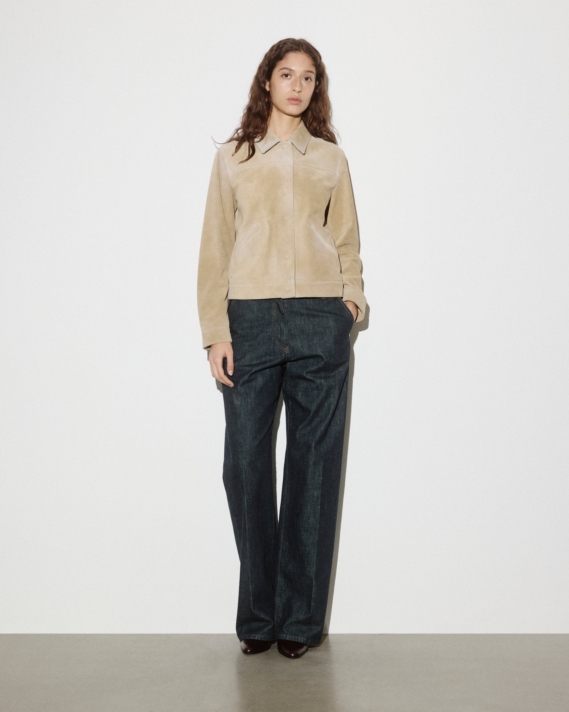 DONNA-WORK JACKET CROPPED CON BOTTONI IN CROSTA, FODERATA - Sabbia