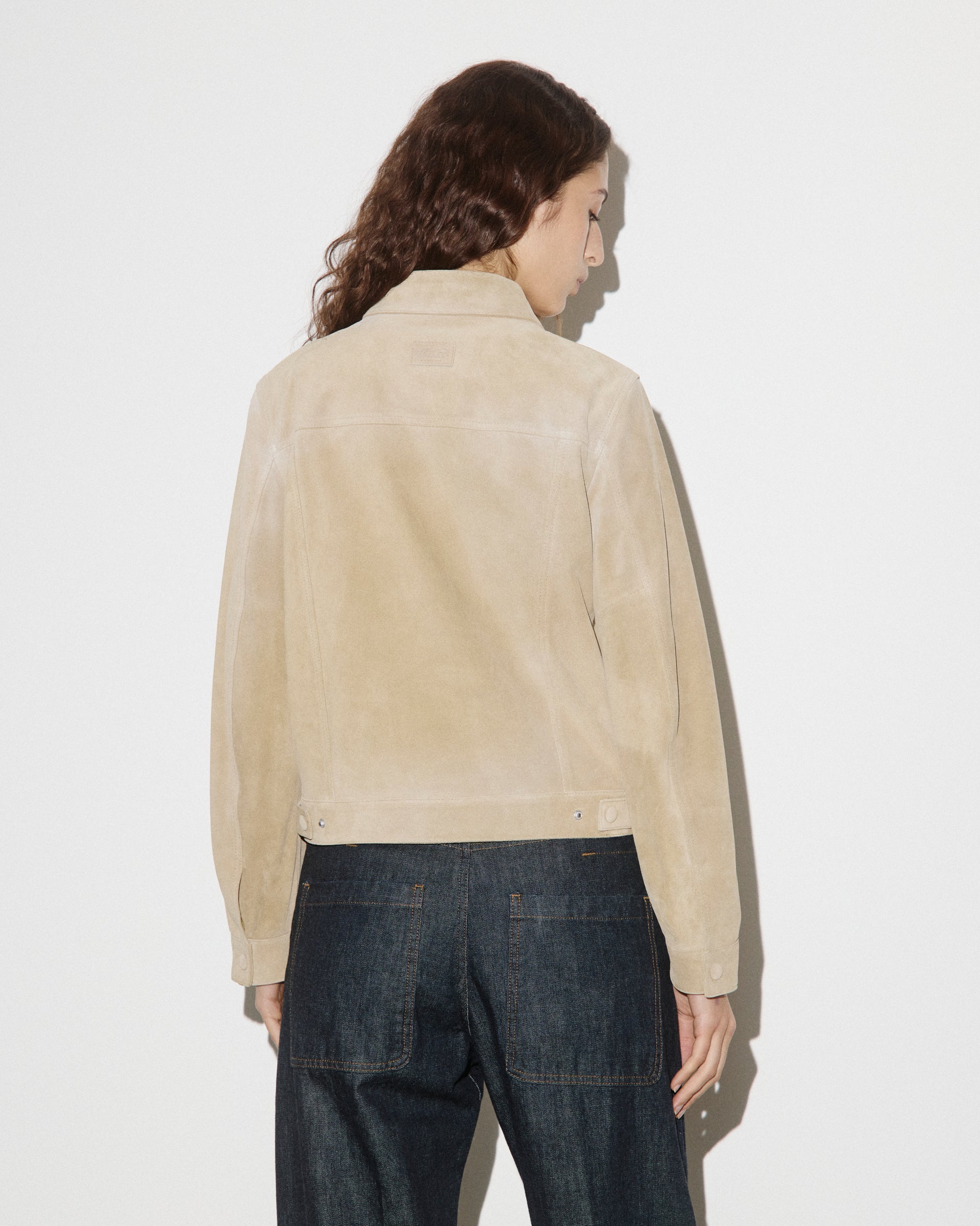 DONNA-WORK JACKET CROPPED CON BOTTONI IN CROSTA, FODERATA - Sabbia