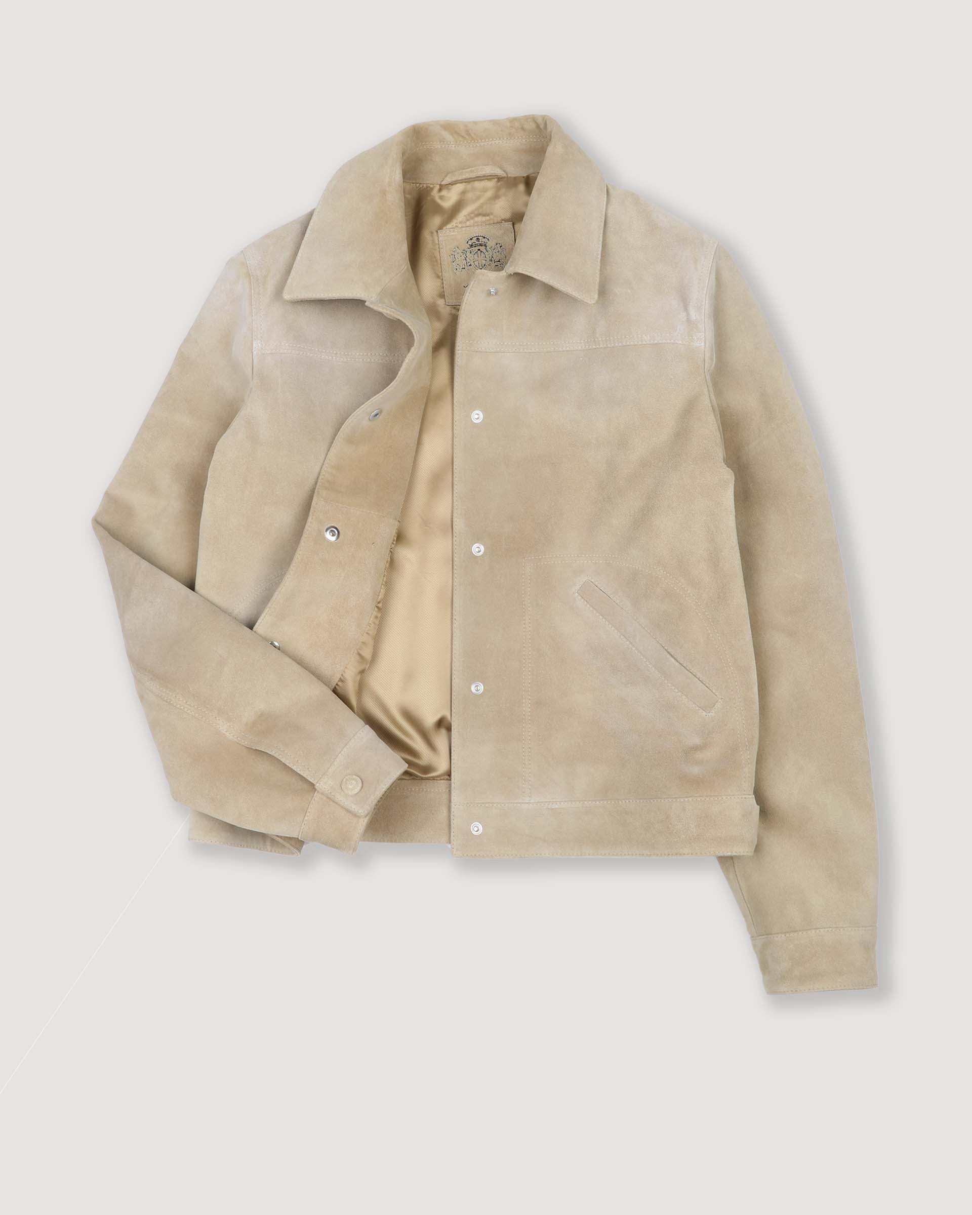 DONNA-WORK JACKET CROPPED CON BOTTONI IN CROSTA, FODERATA - Sabbia