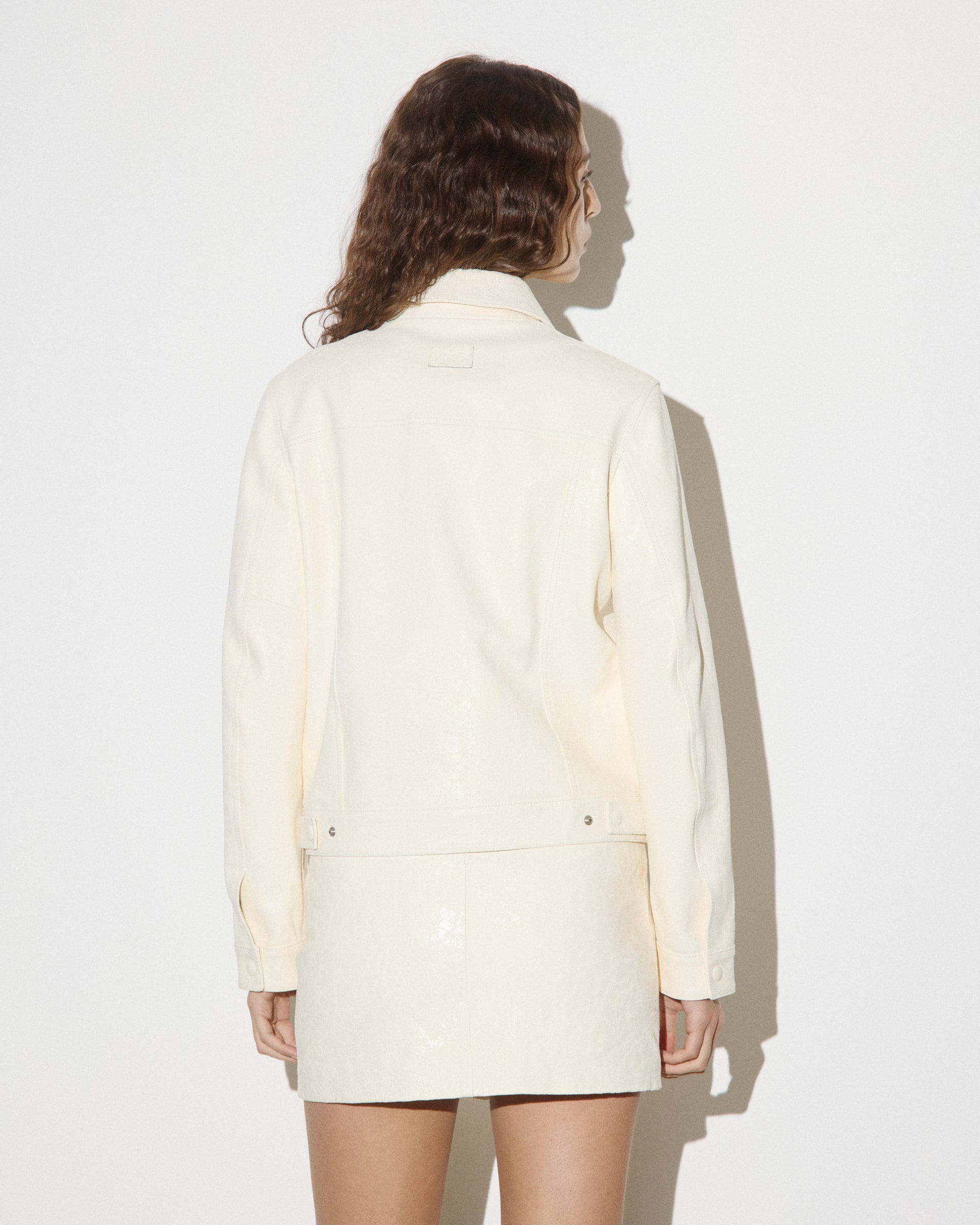 DONNA-WORK JACKET CROPPED CON BOTTONI IN NAPPA CRACK , FODERATA - Butter