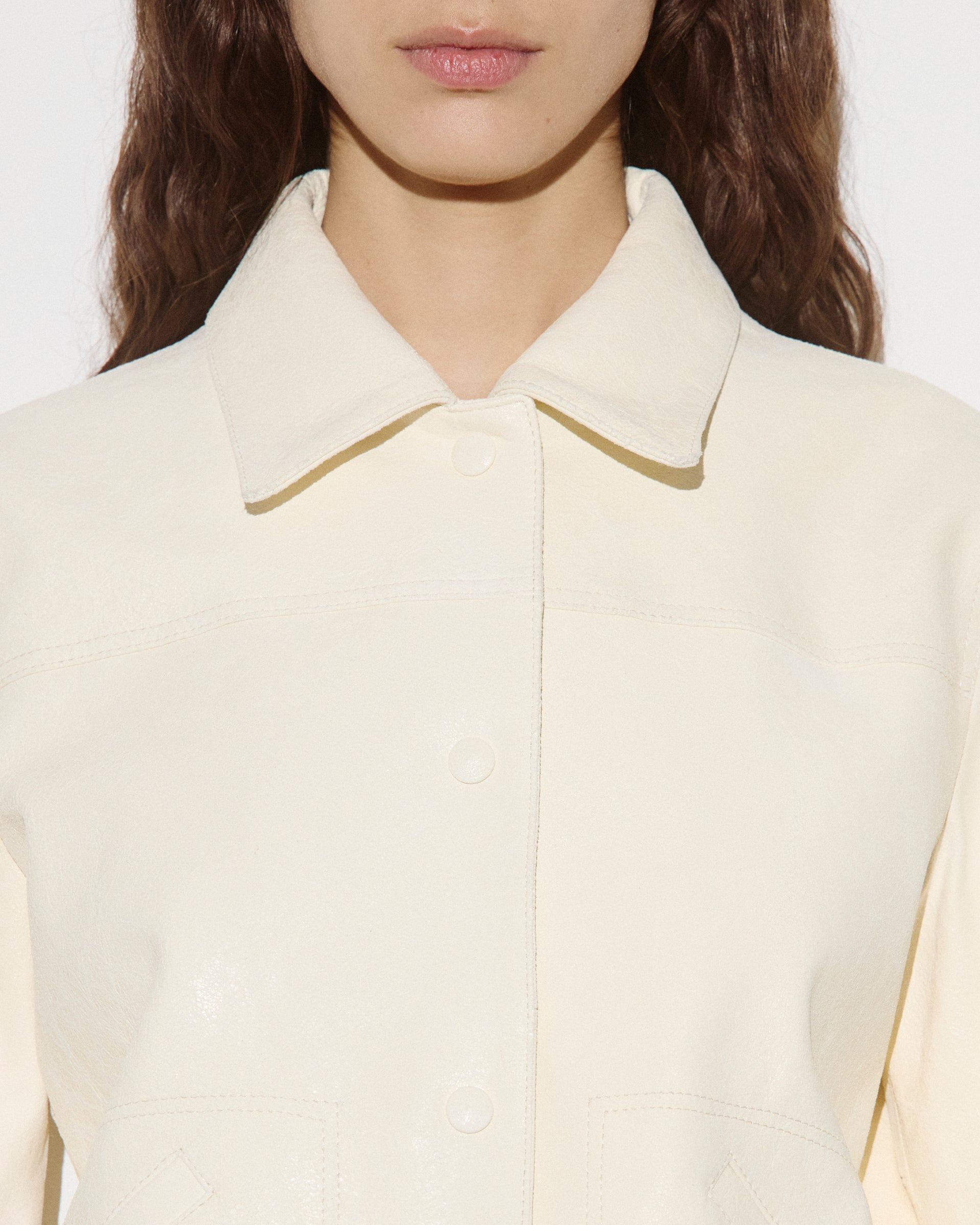 DONNA-WORK JACKET CROPPED CON BOTTONI IN NAPPA CRACK , FODERATA - Butter