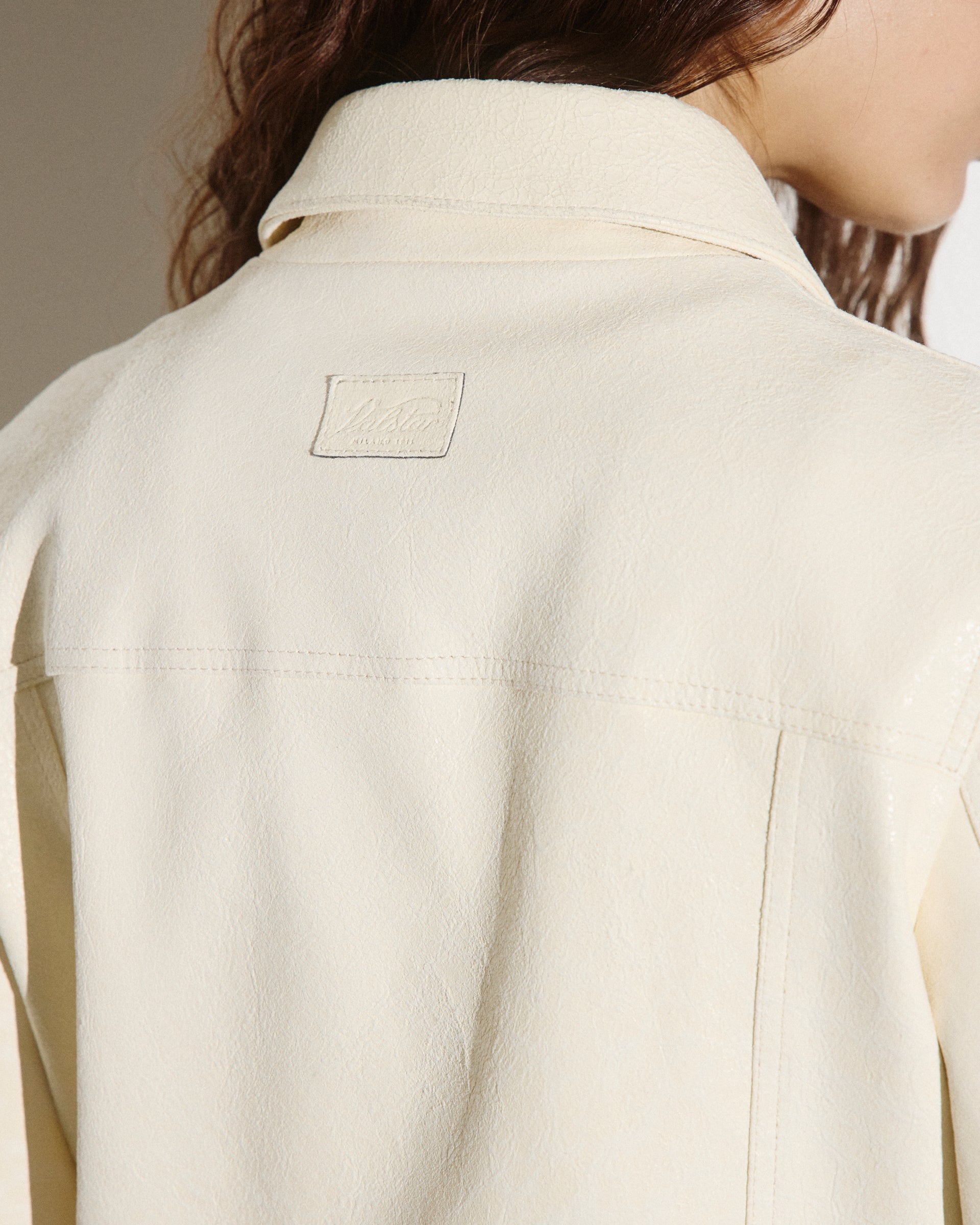 DONNA-WORK JACKET CROPPED CON BOTTONI IN NAPPA CRACK , FODERATA - Butter