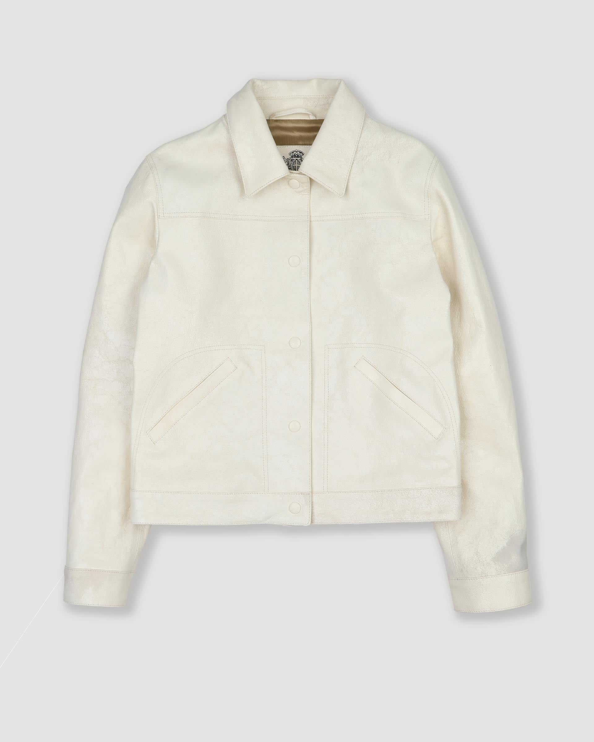 DONNA-WORK JACKET CROPPED CON BOTTONI IN NAPPA CRACK , FODERATA - Butter