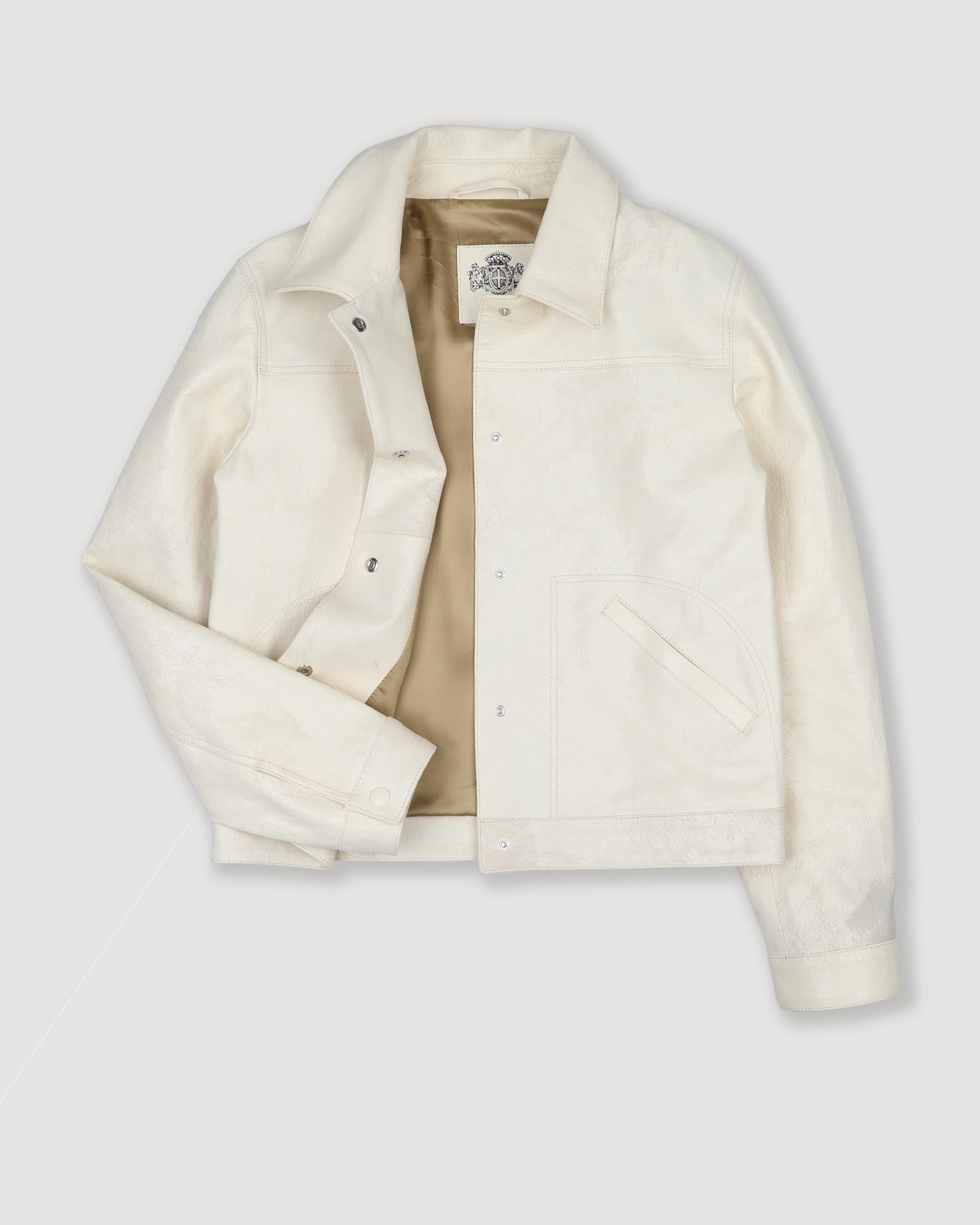 DONNA-WORK JACKET CROPPED CON BOTTONI IN NAPPA CRACK , FODERATA - Butter