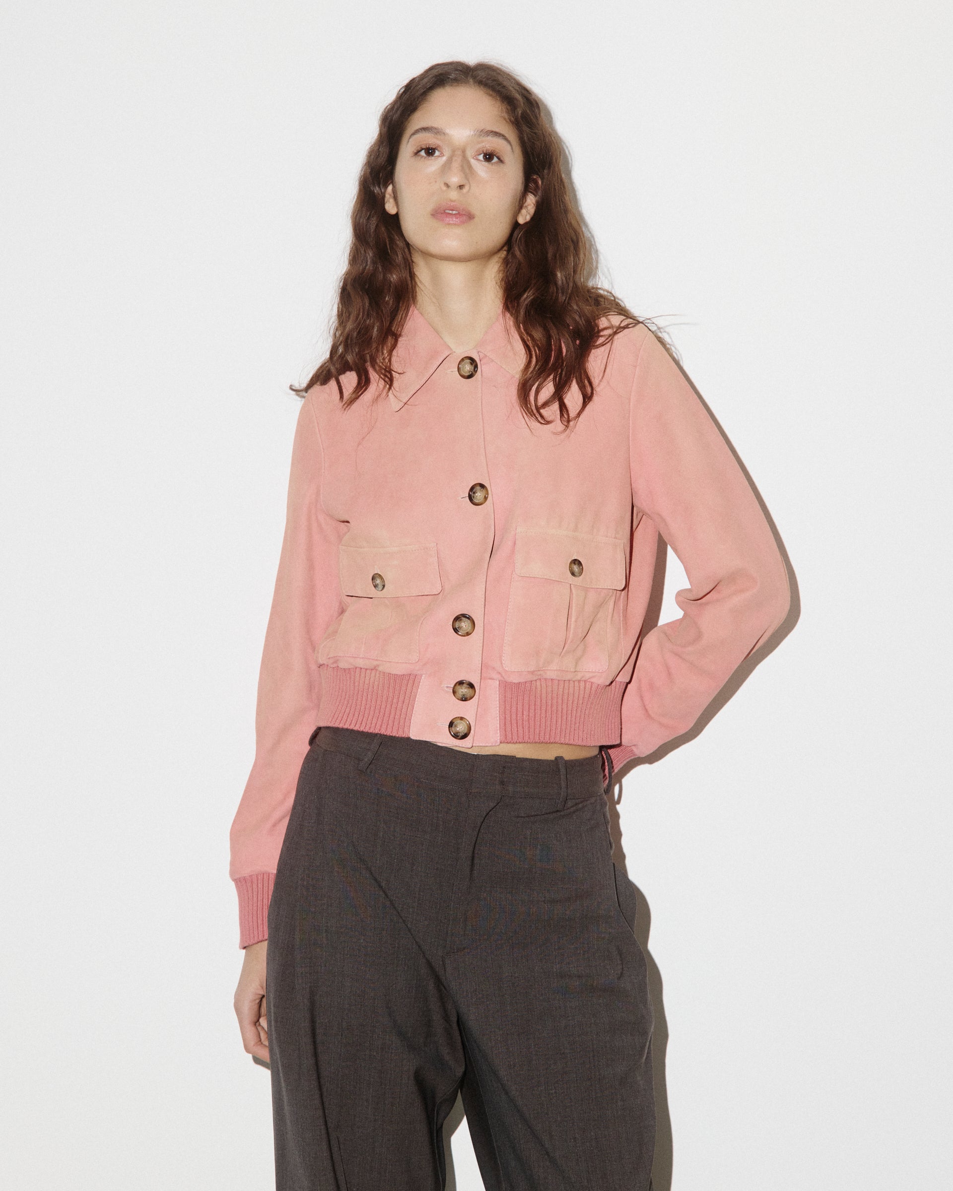 DONNA-VALSTARINO CROPPED CON BOTTONI IN LIGHT SUEDE SOLARIZZATO, BORDI FONDO E POLSI IN MAGLIA, FODERATO - Chili