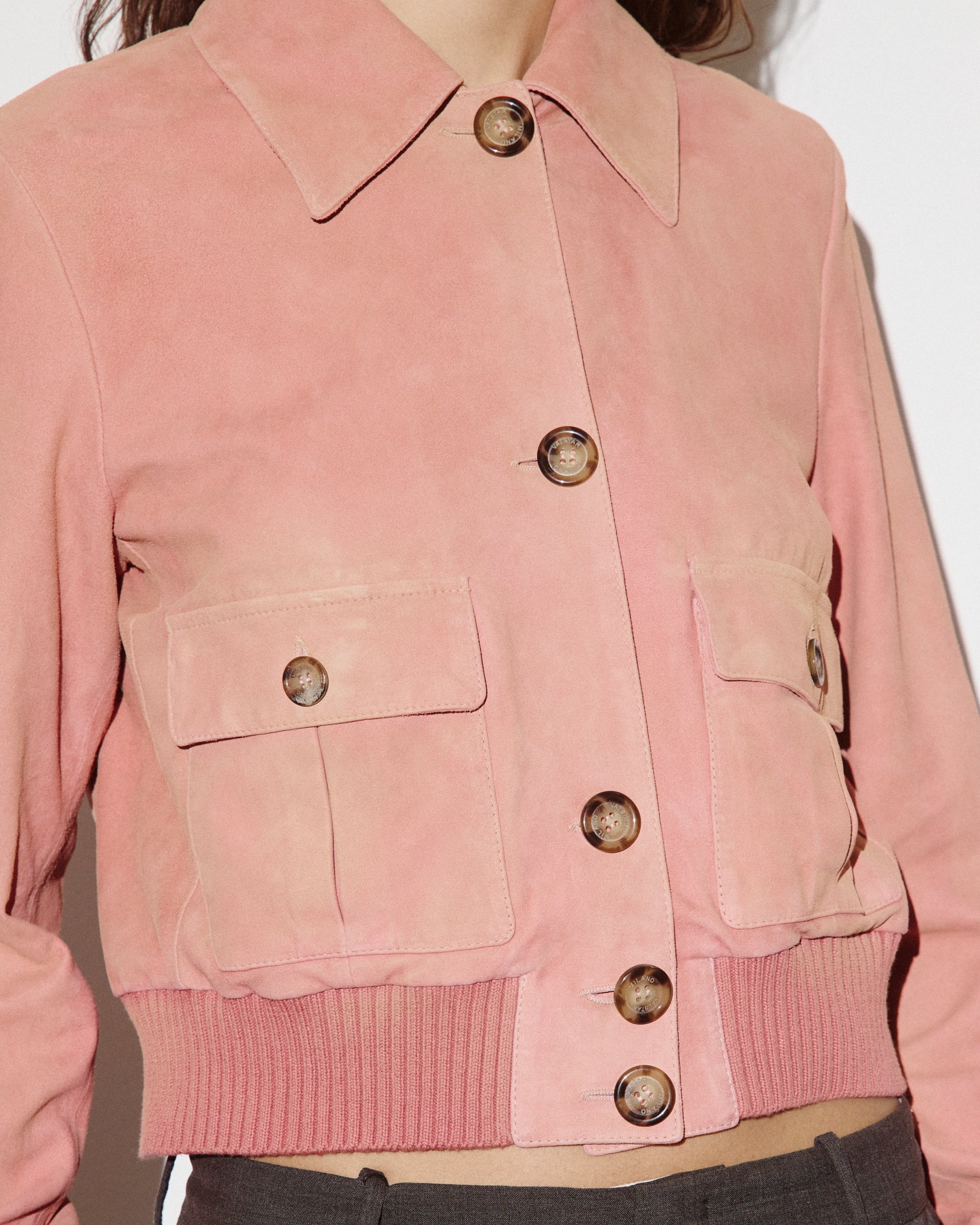 DONNA-VALSTARINO CROPPED CON BOTTONI IN LIGHT SUEDE SOLARIZZATO, BORDI FONDO E POLSI IN MAGLIA, FODERATO - Chili