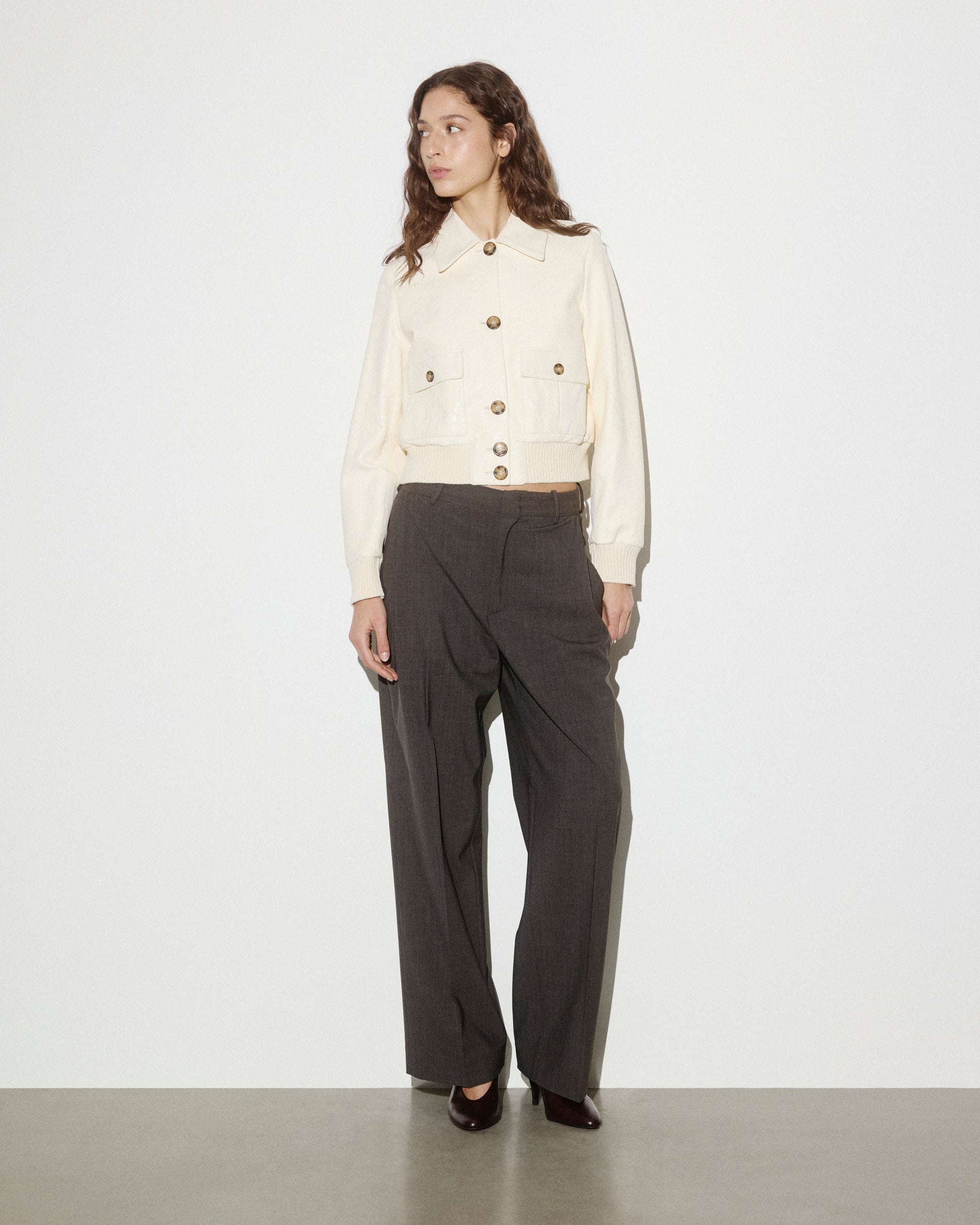 DONNA-VALSTARINO CROPPED CON BOTTONI IN NAPPA CRACK, BORDI FONDO E POLSI IN MAGLIA, FODERATO - Butter