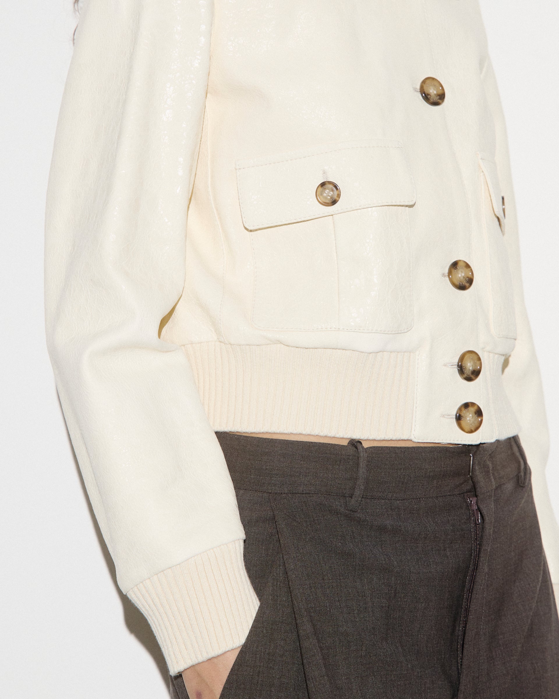 DONNA-VALSTARINO CROPPED CON BOTTONI IN NAPPA CRACK, BORDI FONDO E POLSI IN MAGLIA, FODERATO - Butter