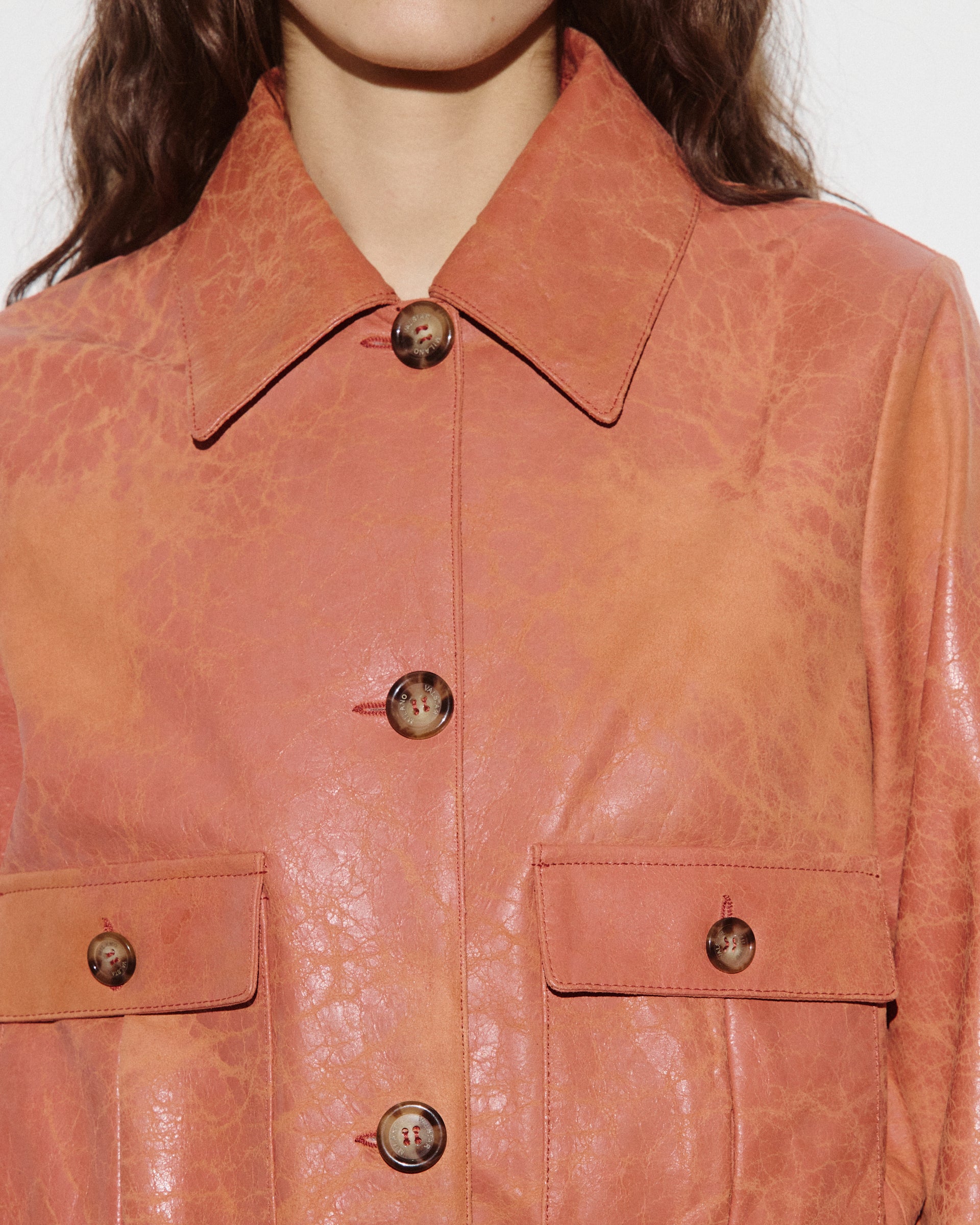 DONNA-VALSTARINO CROPPED CON BOTTONI IN NAPPA CRACK, BORDI FONDO E POLSI IN MAGLIA, FODERATO - Chili