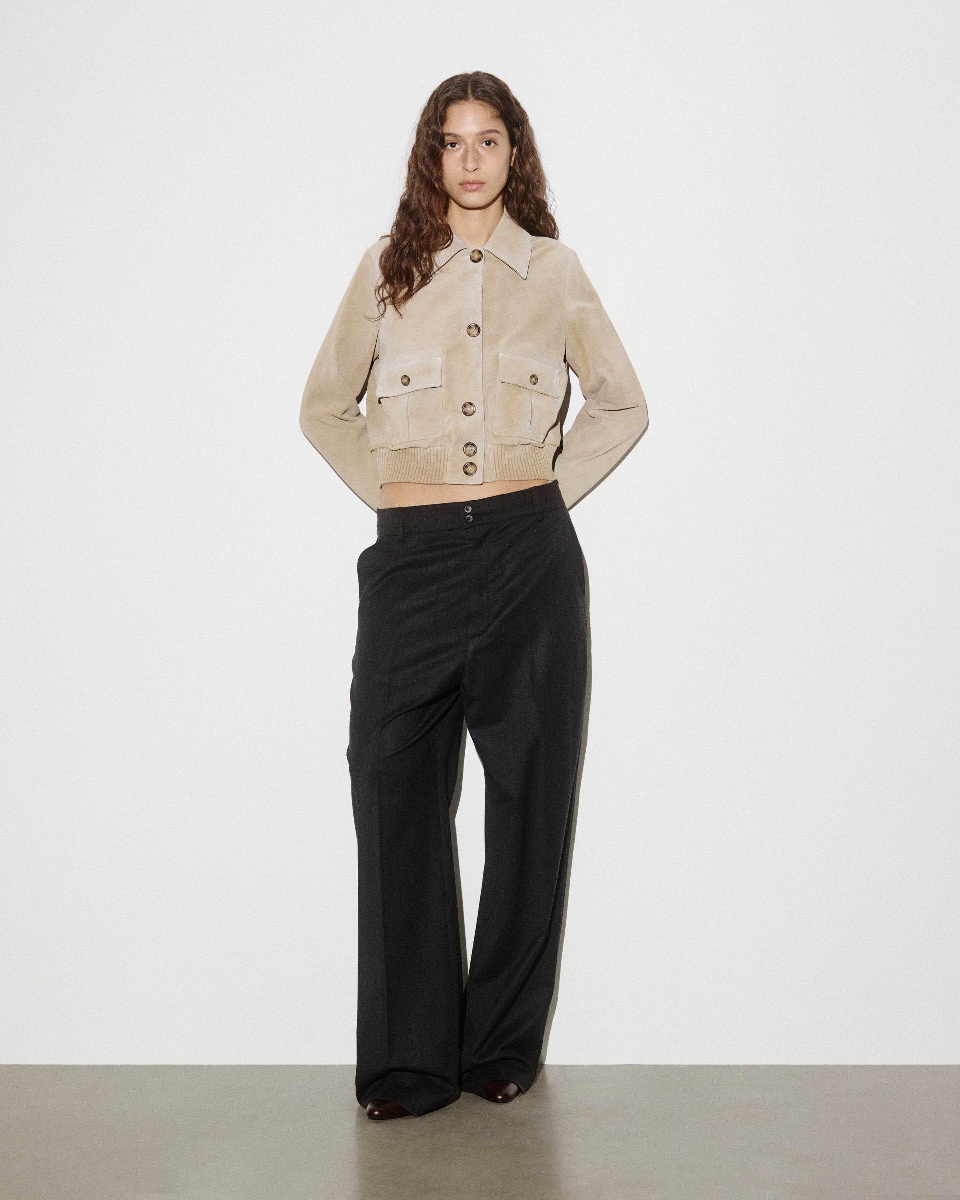 DONNA-VALSTARINO CROPPED CON BOTTONI IN CROSTA, BORDI FONDO E POLSI IN MAGLIA, FODERATO - Sabbia