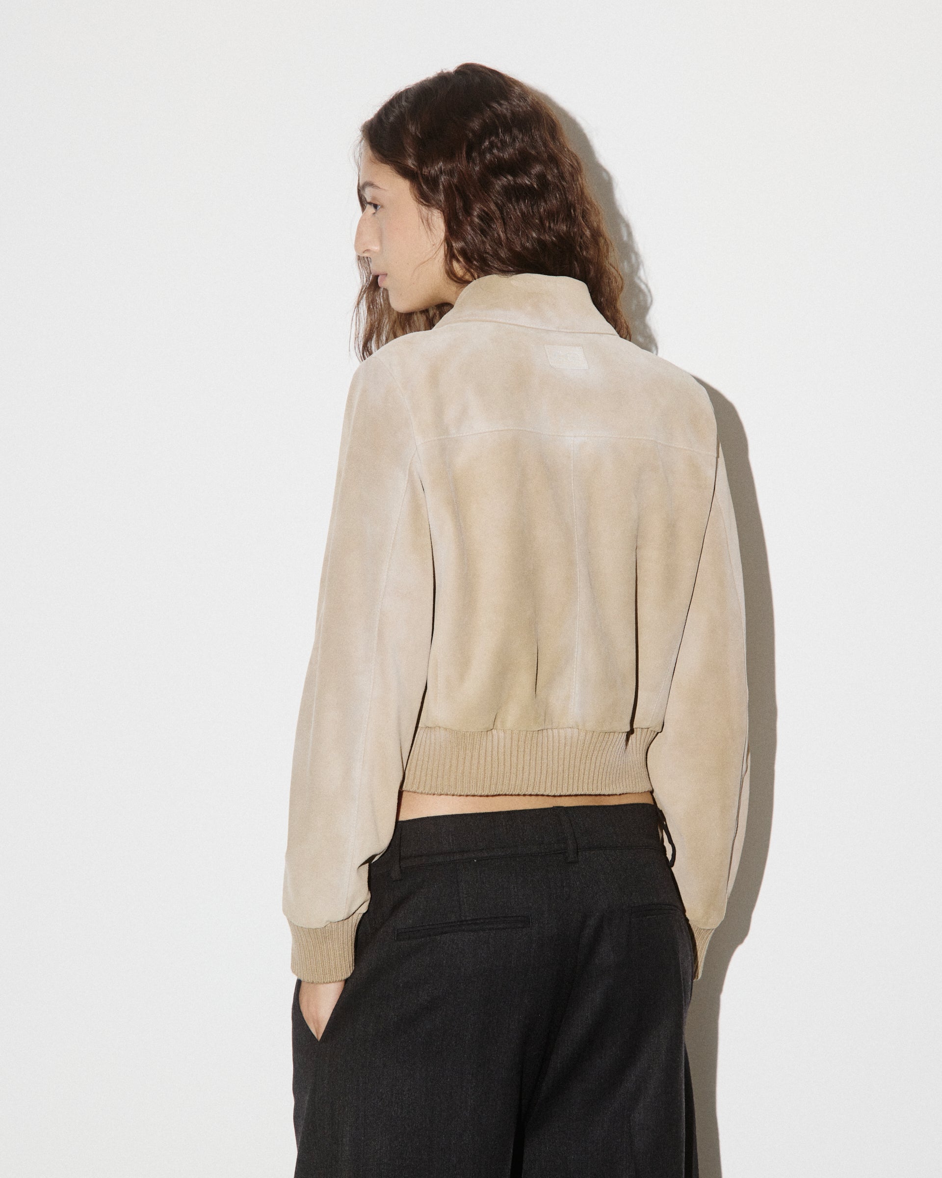 DONNA-VALSTARINO CROPPED CON BOTTONI IN CROSTA, BORDI FONDO E POLSI IN MAGLIA, FODERATO - Sabbia