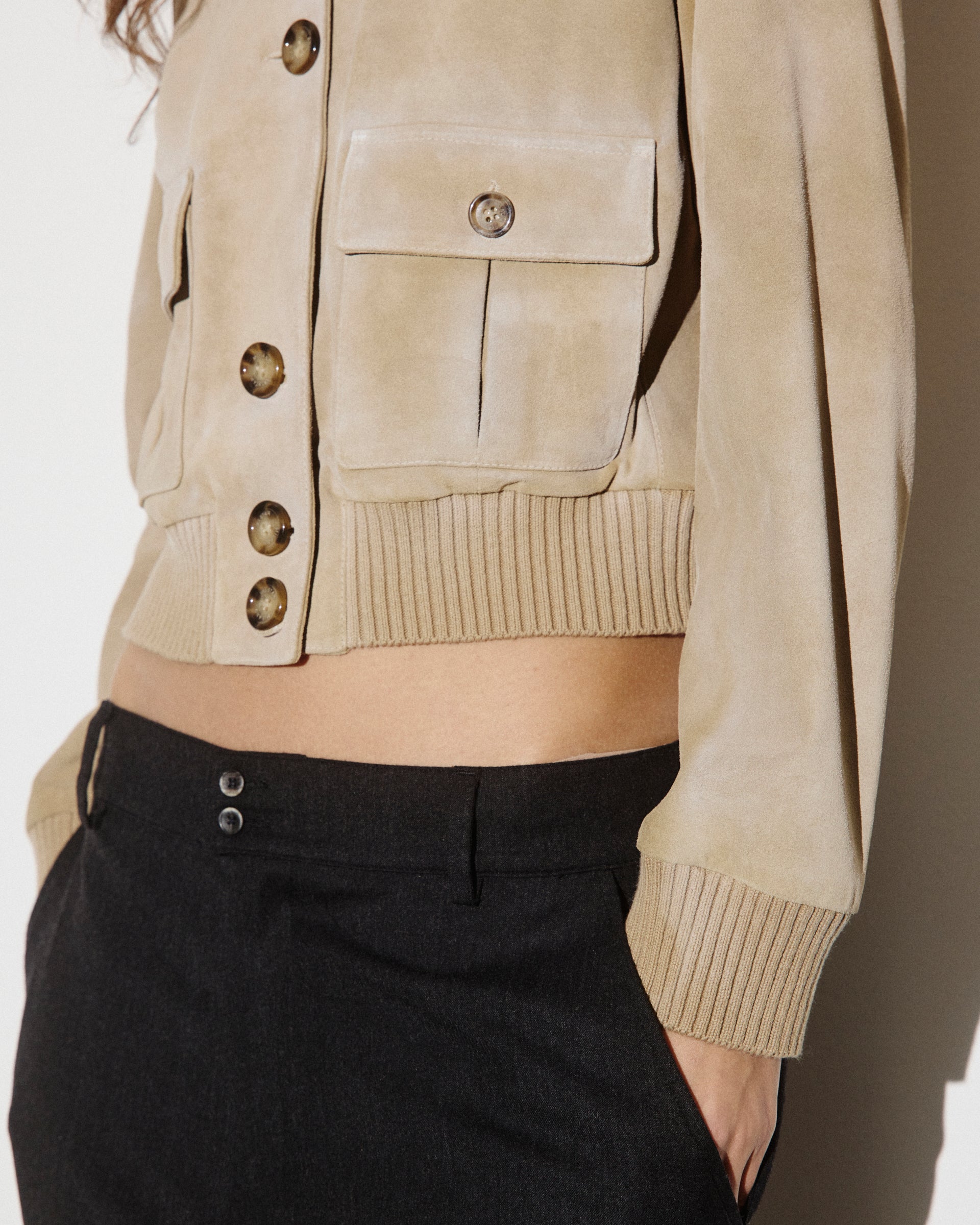 DONNA-VALSTARINO CROPPED CON BOTTONI IN CROSTA, BORDI FONDO E POLSI IN MAGLIA, FODERATO - Sabbia