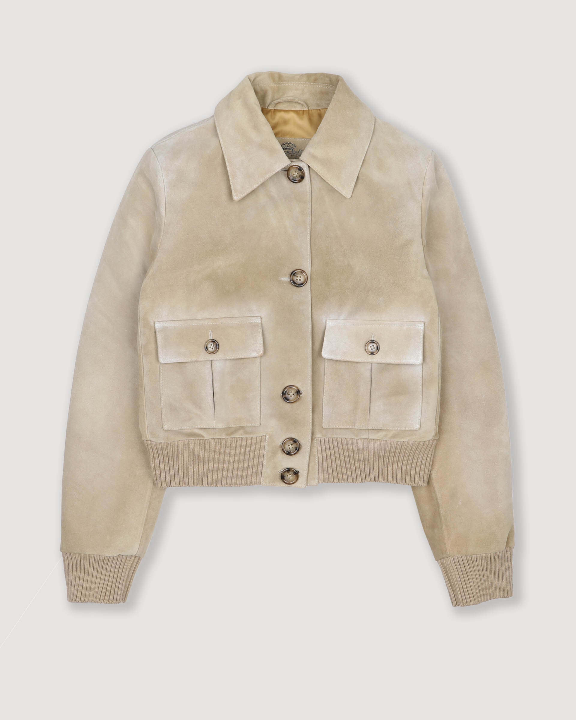 DONNA-VALSTARINO CROPPED CON BOTTONI IN CROSTA, BORDI FONDO E POLSI IN MAGLIA, FODERATO - Sabbia