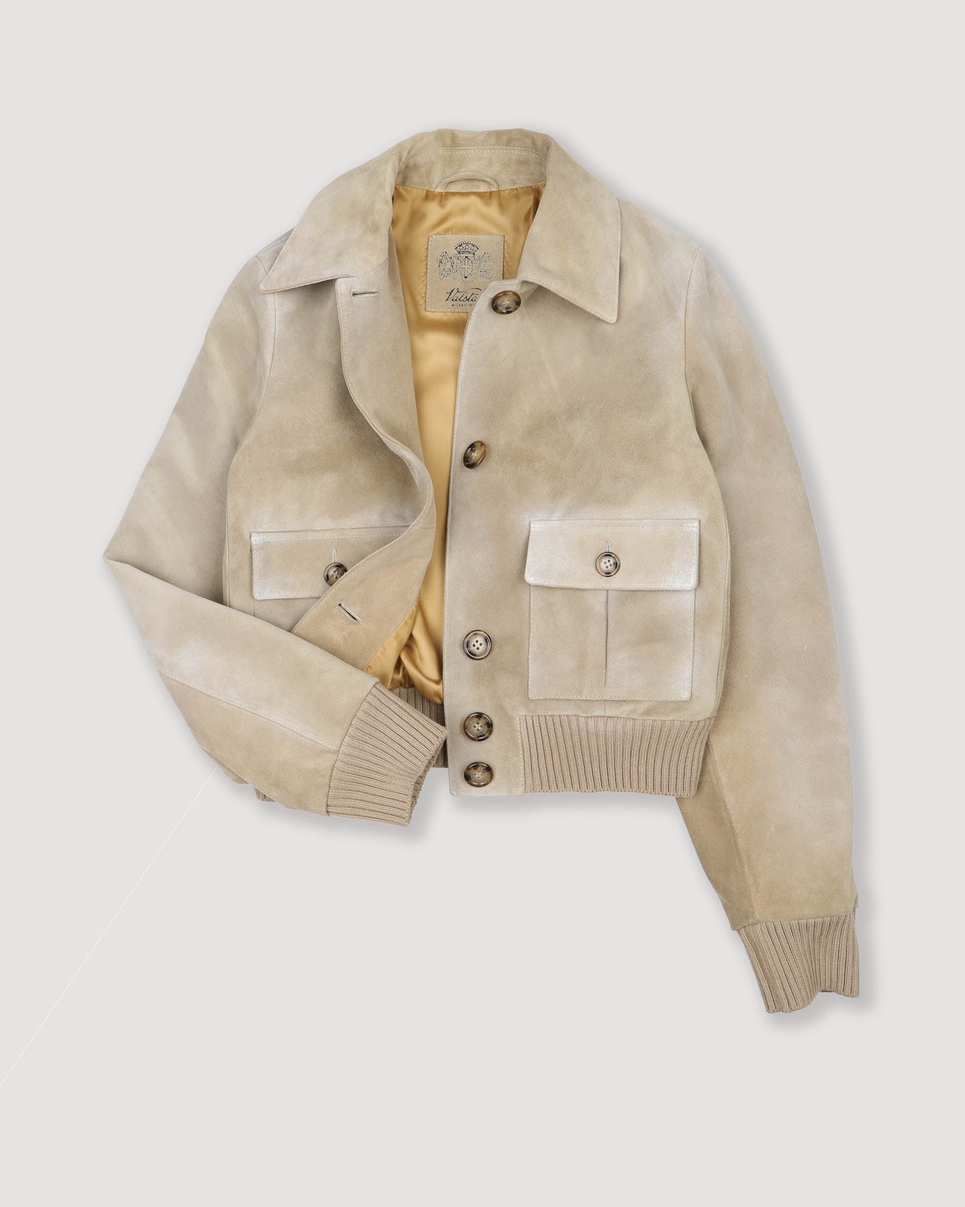 DONNA-VALSTARINO CROPPED CON BOTTONI IN CROSTA, BORDI FONDO E POLSI IN MAGLIA, FODERATO - Sabbia