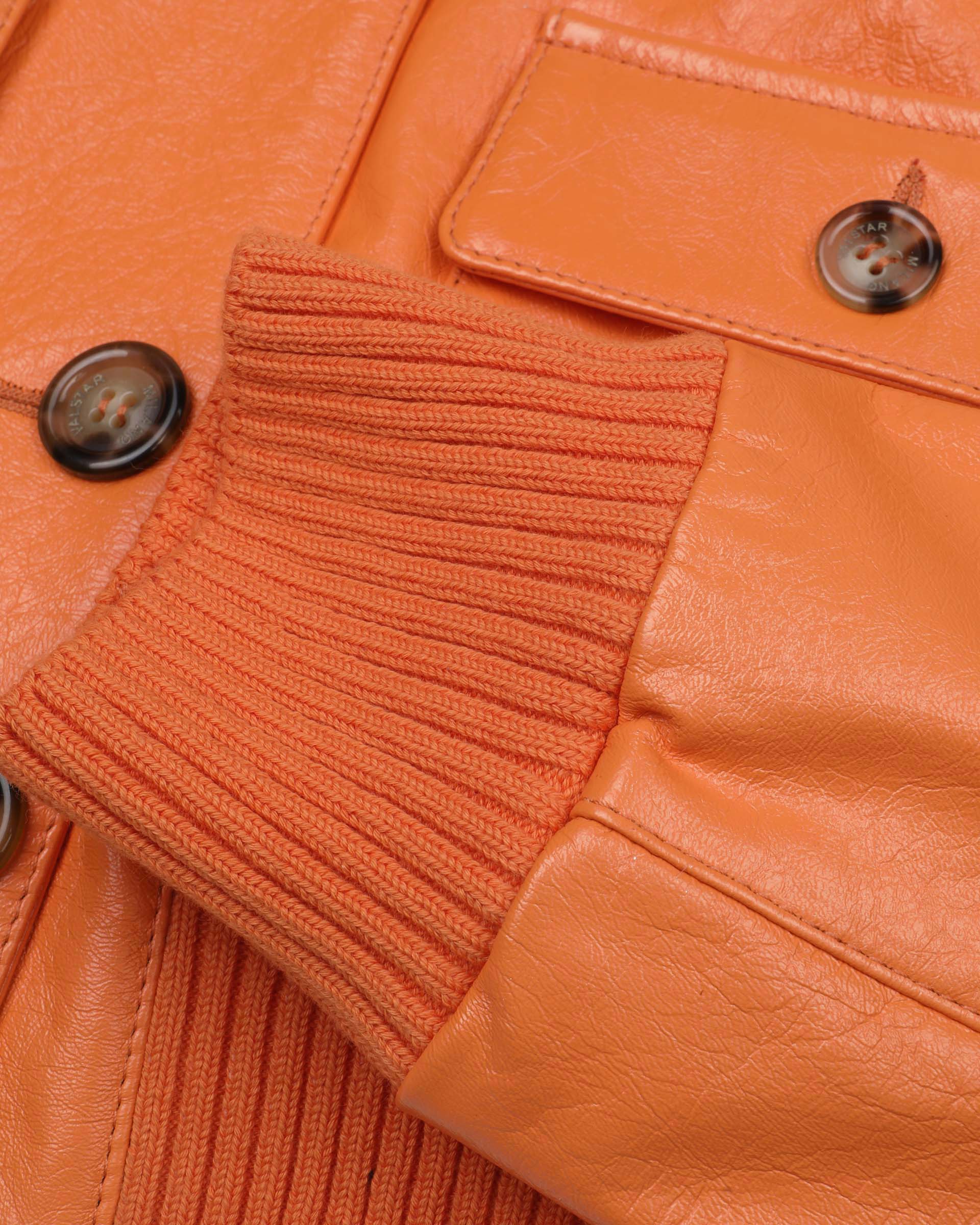 DONNA-VALSTARINO CROPPED CON BOTTONI IN VERNICE, BORDI FONDO E POLSI IN MAGLIA, FODERATO - Orange autumn