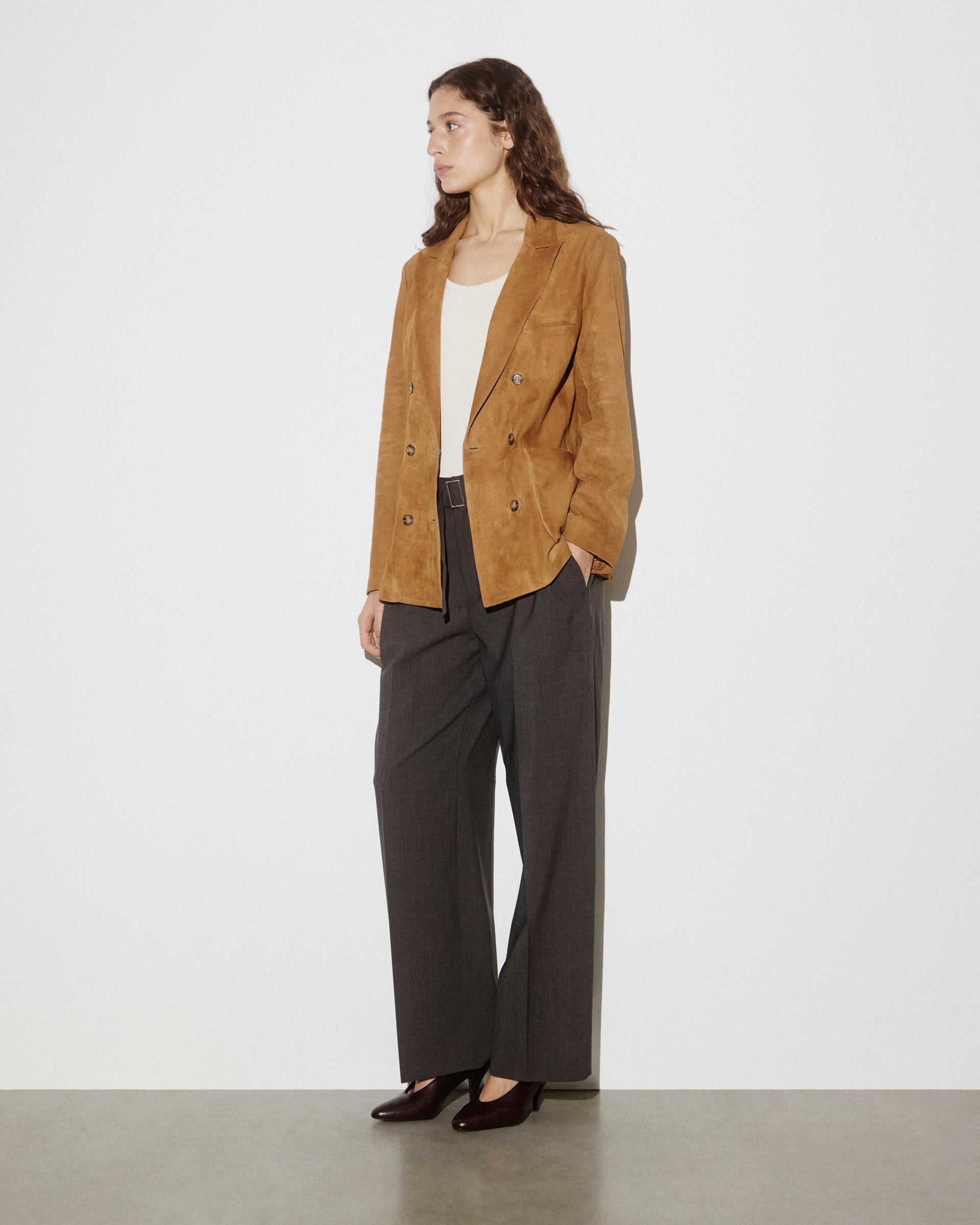 DONNA-BLAZER CON BOTTONI IN LIGHT SUEDE TRATTATO VINTAGE, FODERATA - Avana