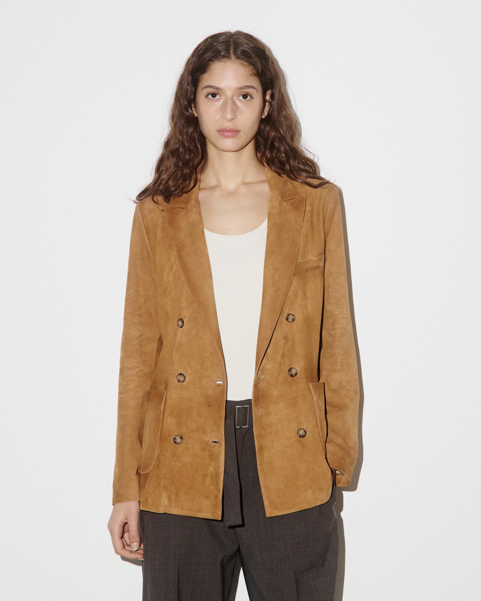 DONNA-BLAZER CON BOTTONI IN LIGHT SUEDE TRATTATO VINTAGE, FODERATA - Avana