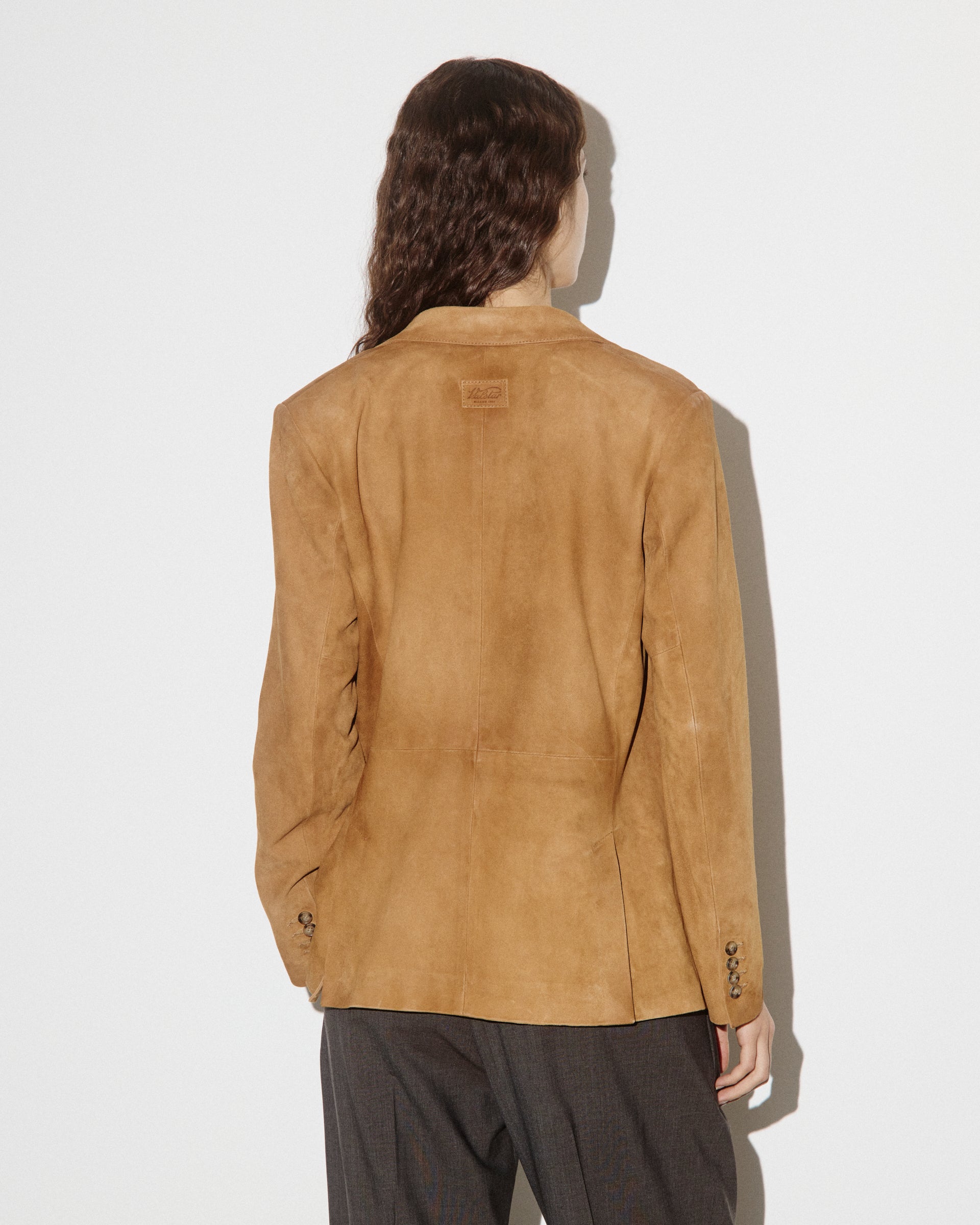 DONNA-BLAZER CON BOTTONI IN LIGHT SUEDE TRATTATO VINTAGE, FODERATA - Avana