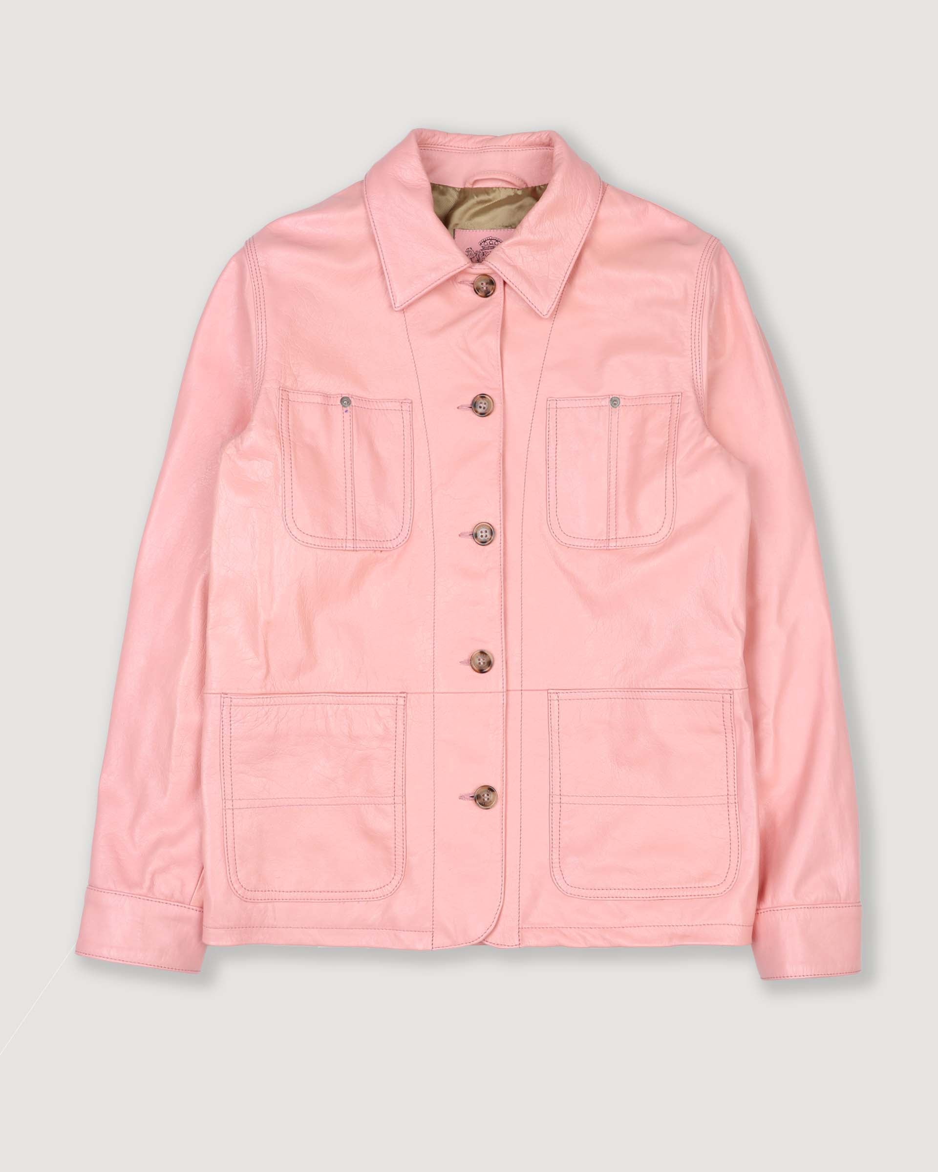 Giubbotto overshirt boxy in pelle verniciata, foderato. Rosa - Rosa shrimp