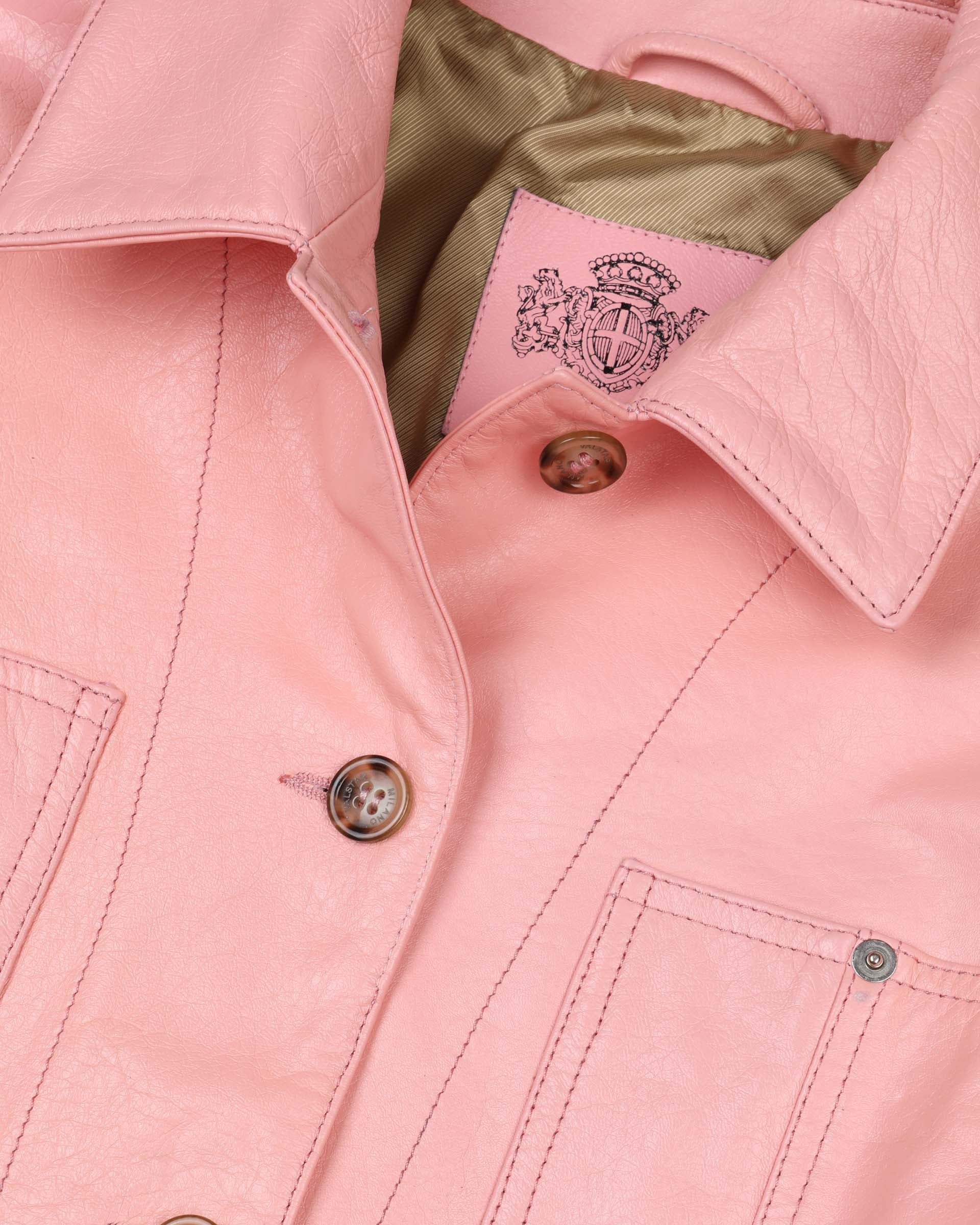 Giubbotto overshirt boxy in pelle verniciata, foderato. Rosa - Rosa shrimp