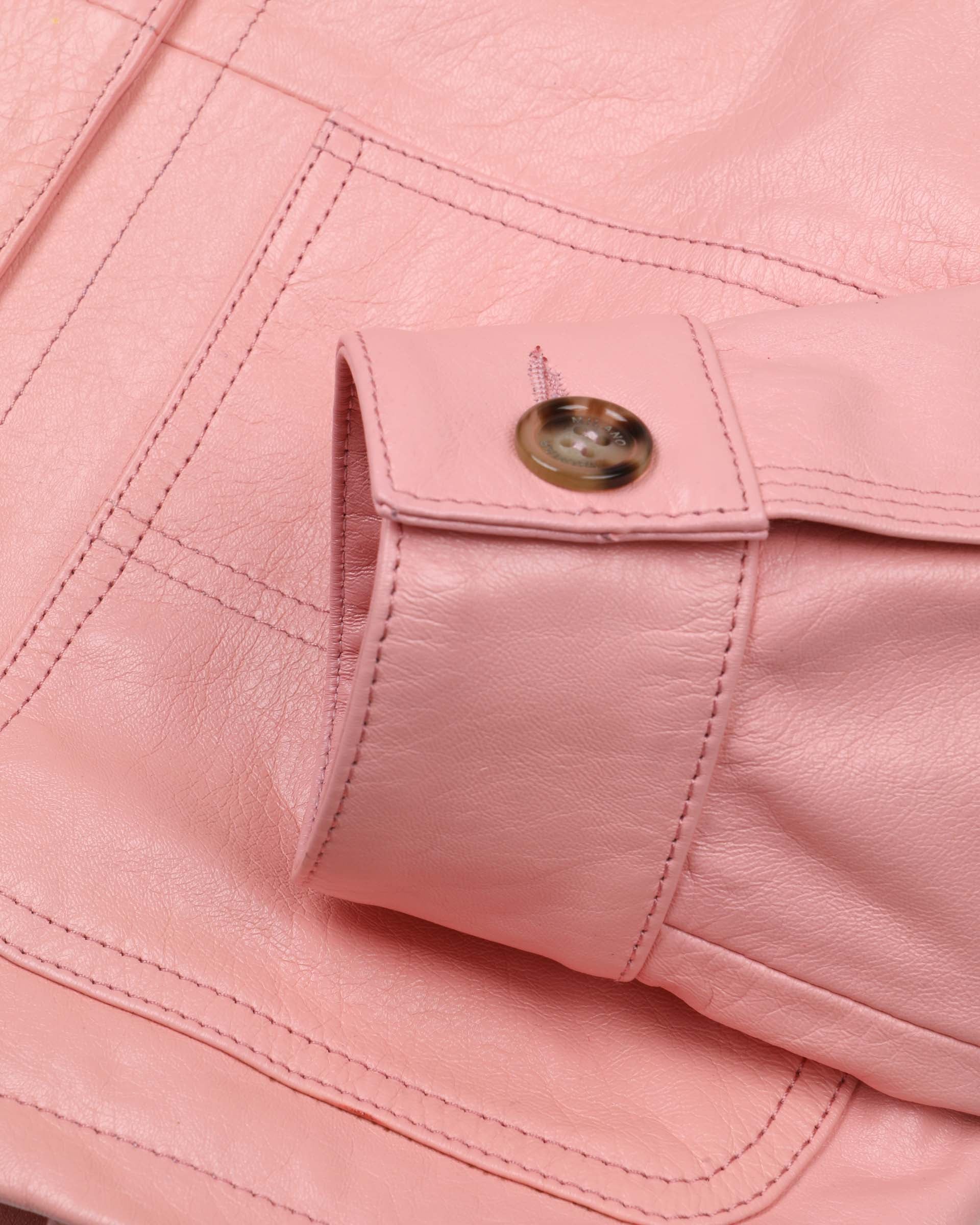 Giubbotto overshirt boxy in pelle verniciata, foderato. Rosa - Rosa shrimp