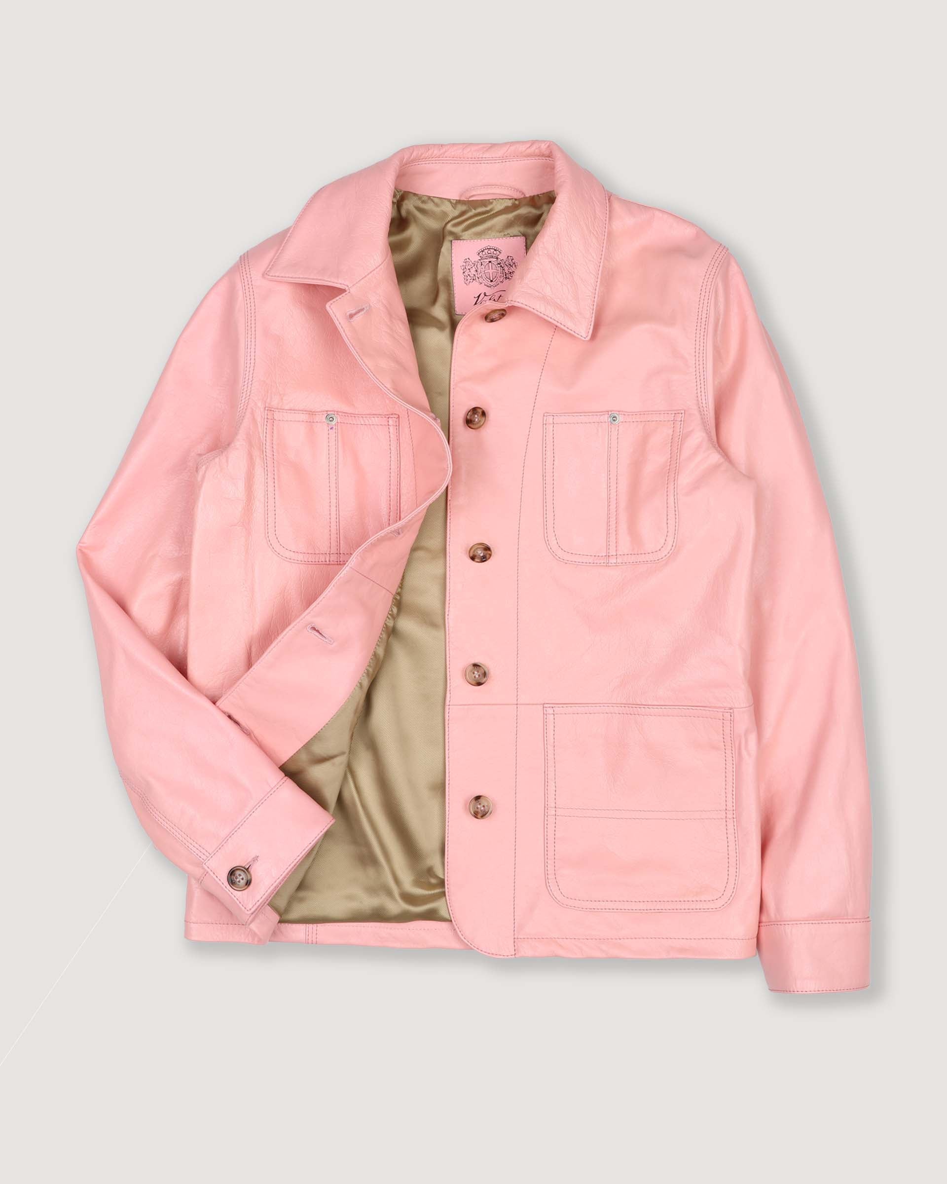 Giubbotto overshirt boxy in pelle verniciata, foderato. Rosa - Rosa shrimp