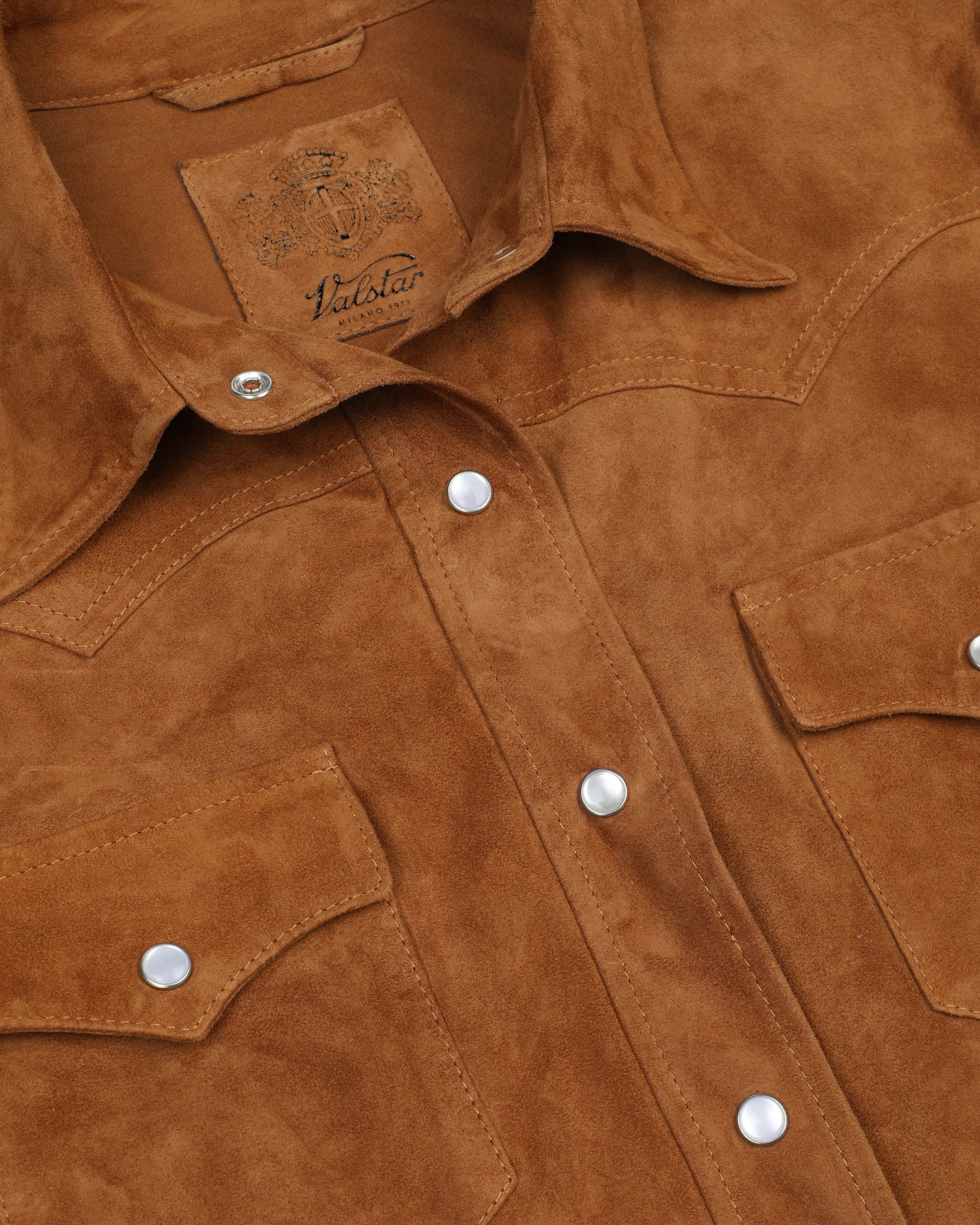 DONNA-WESTERN SHIRT OVER FIT  CON BOTTONI IN SUEDE PIENO FIORE, SFODERATA - Avana