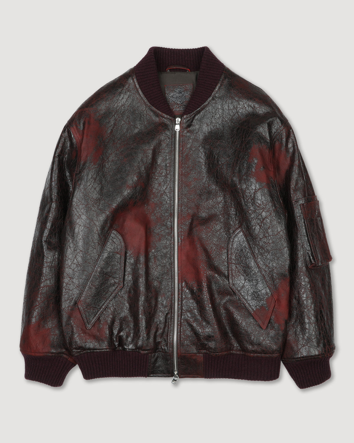 Giubbotto bomber oversize in nappa crackle effetto vintage, imbottito - Rosso scuro