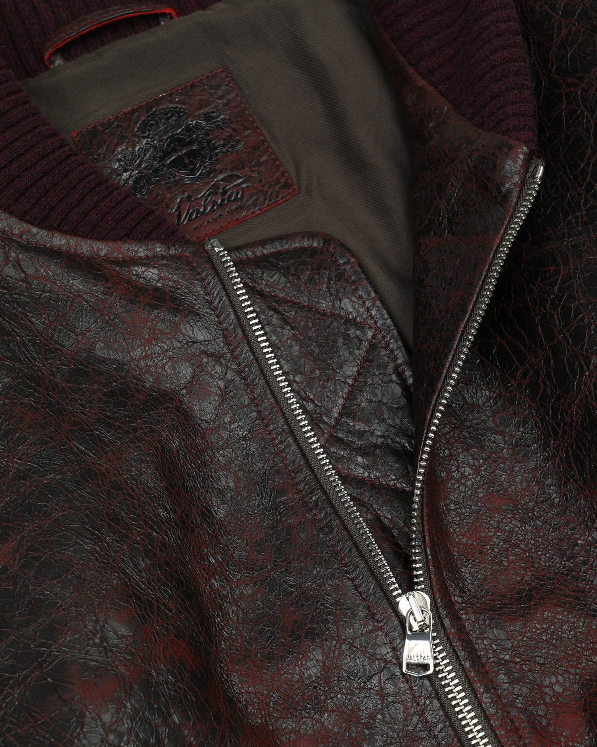 Giubbotto bomber oversize in nappa crackle effetto vintage, imbottito - Rosso scuro
