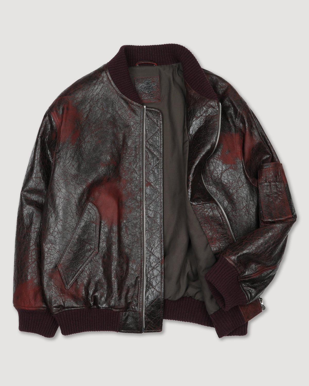 Giubbotto bomber oversize in nappa crackle effetto vintage, imbottito - Rosso scuro
