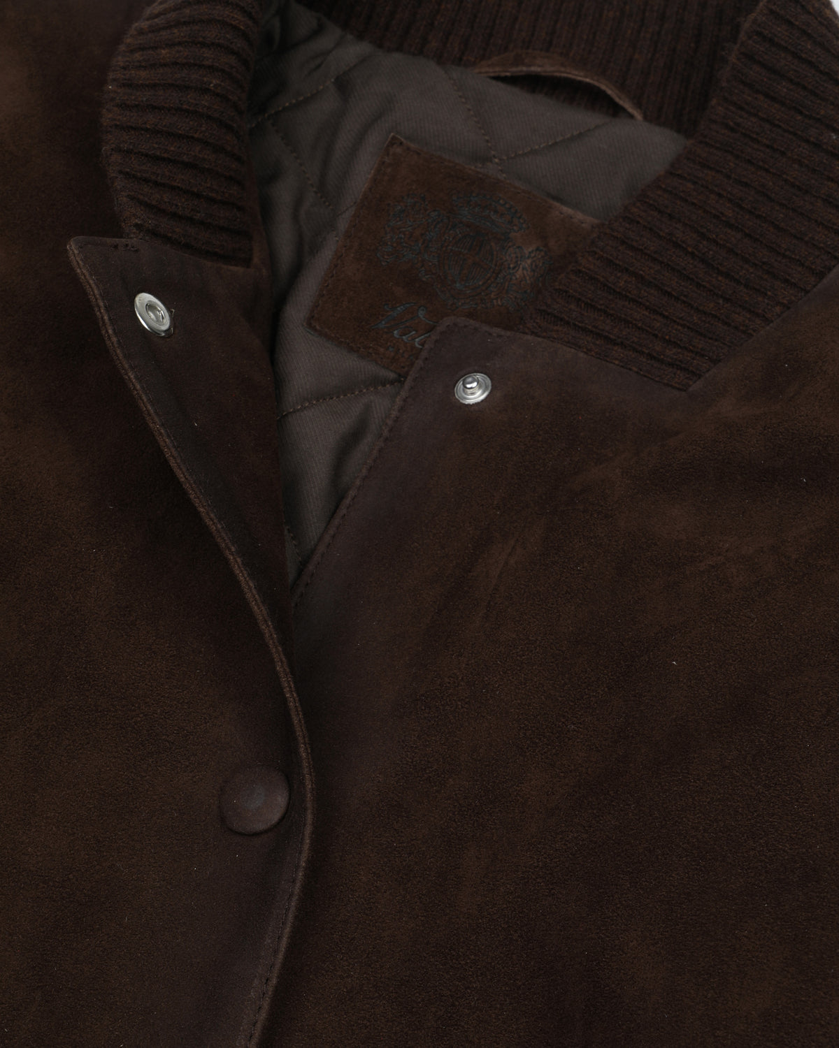 Giubbotto bomber cropped in light suede effetto vintage, imbottito. Marrone - Brown