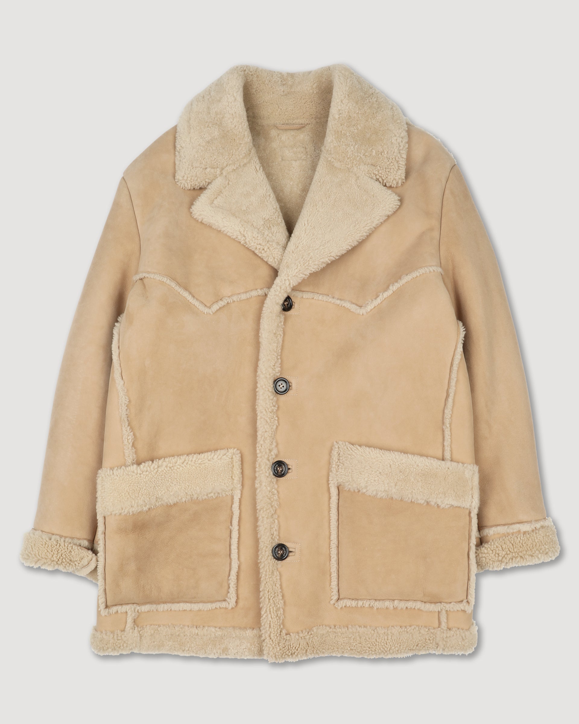 Cappotto oversize in montone suede con ispirazione western. Beige - Sand